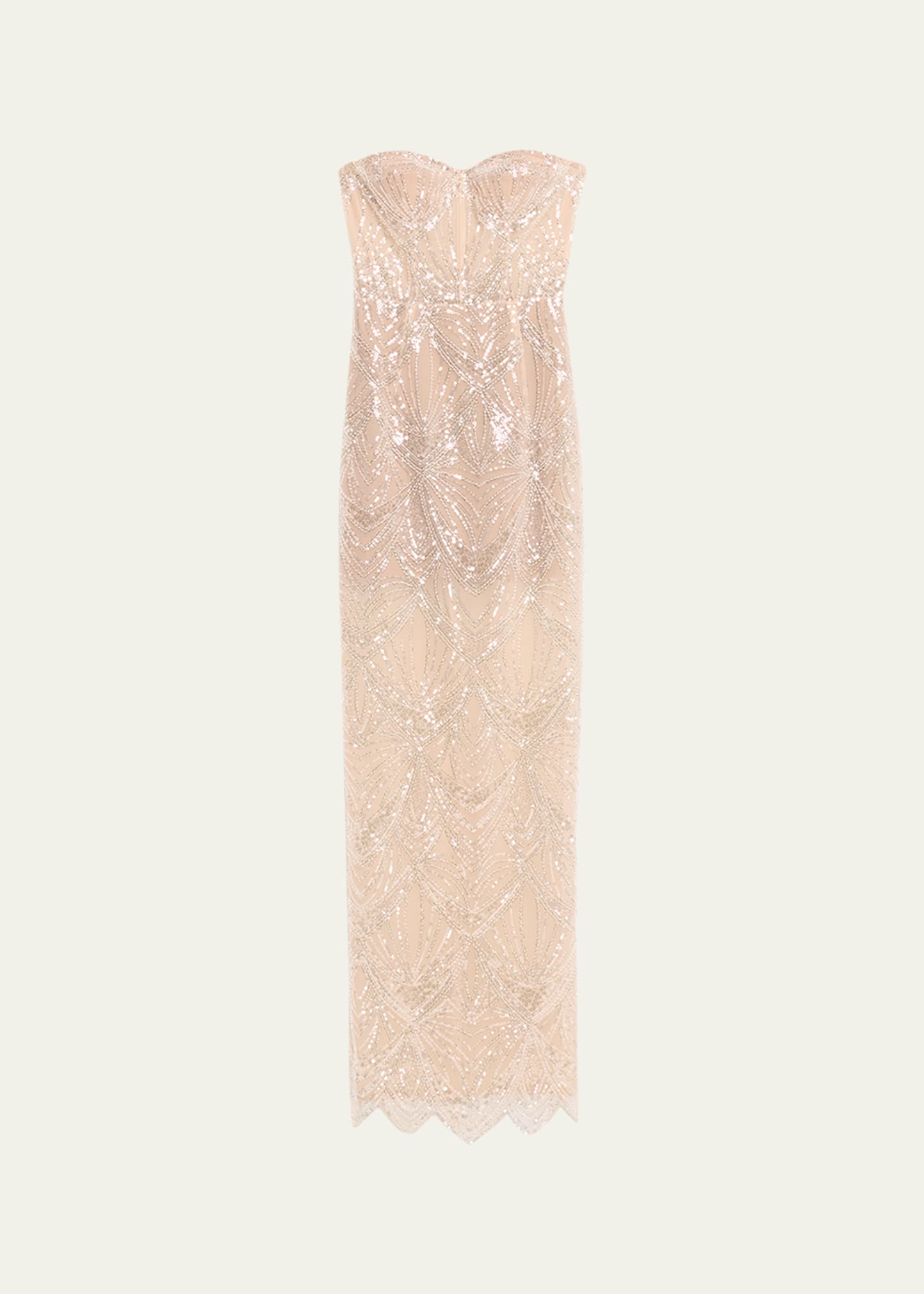 Bronx And Banco Giselle Blanc Strapless Bead & Sequin Gown In White