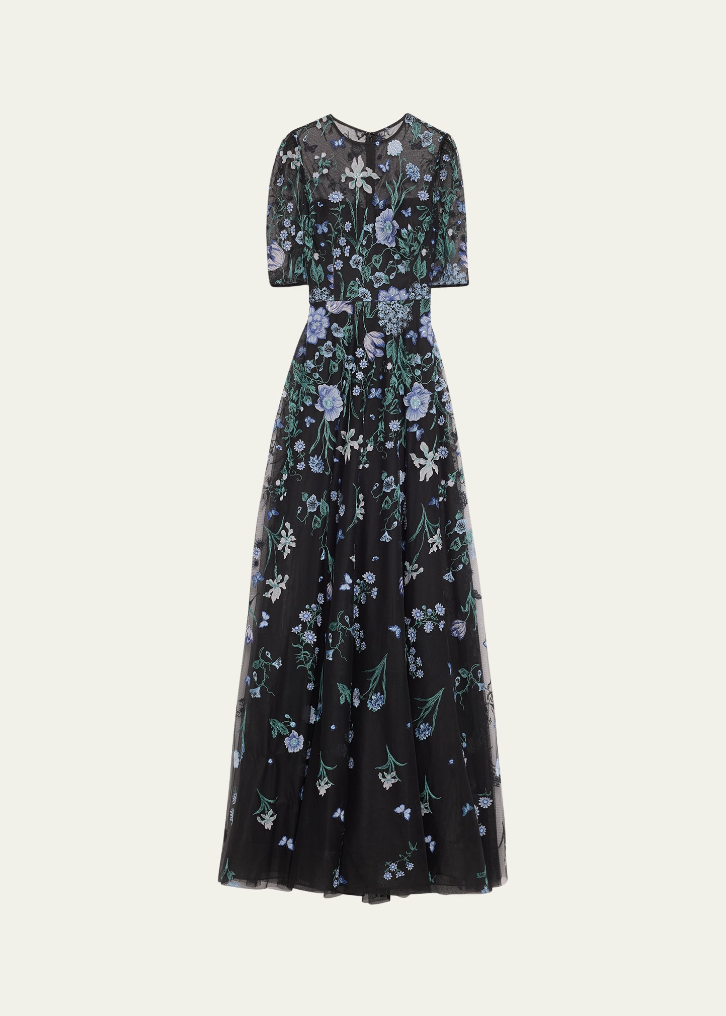 Rickie Freeman For Teri Jon Embroidered A-line Tulle Gown In Black Mult