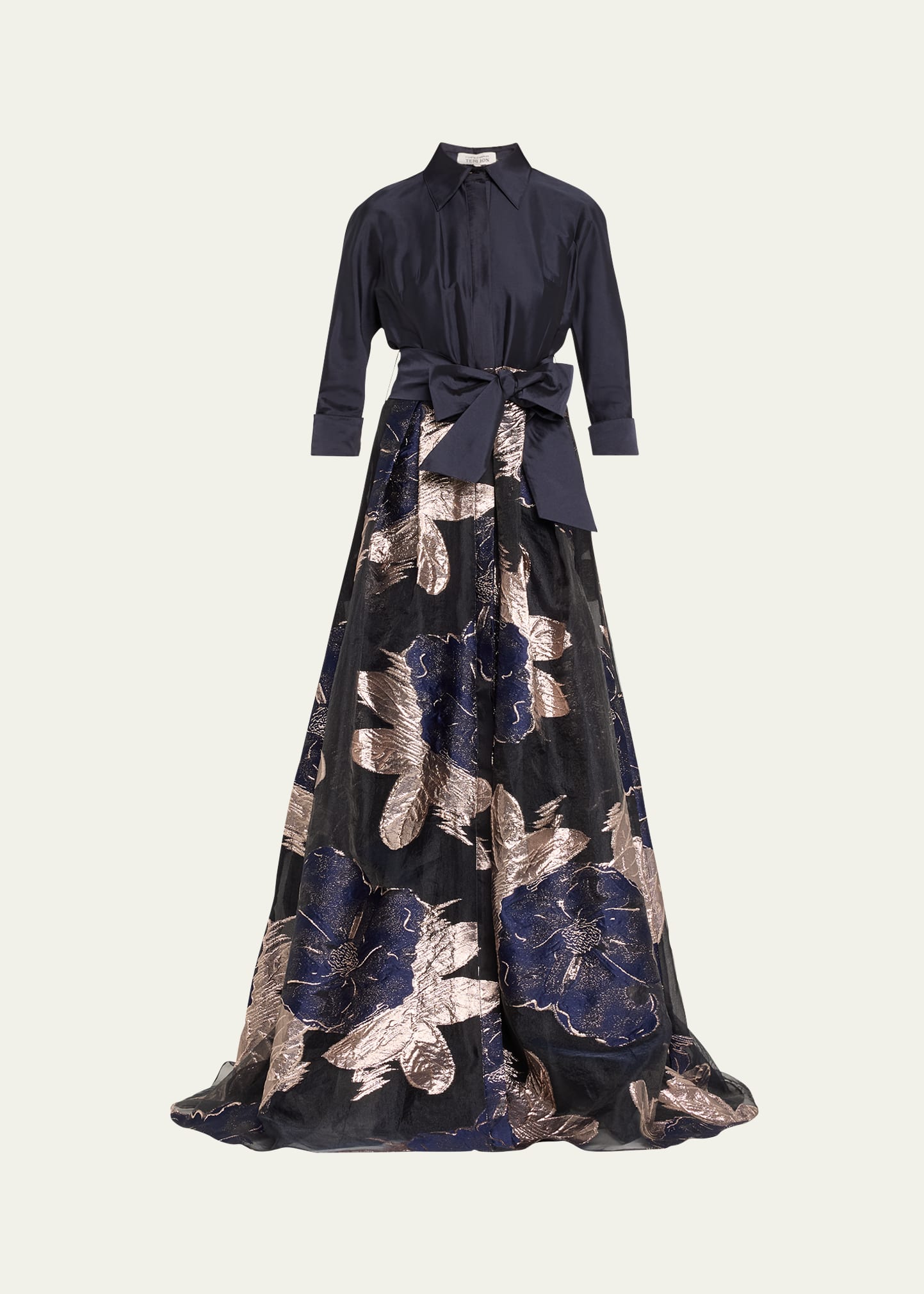 Metallic Floral Organza Shirt Gown