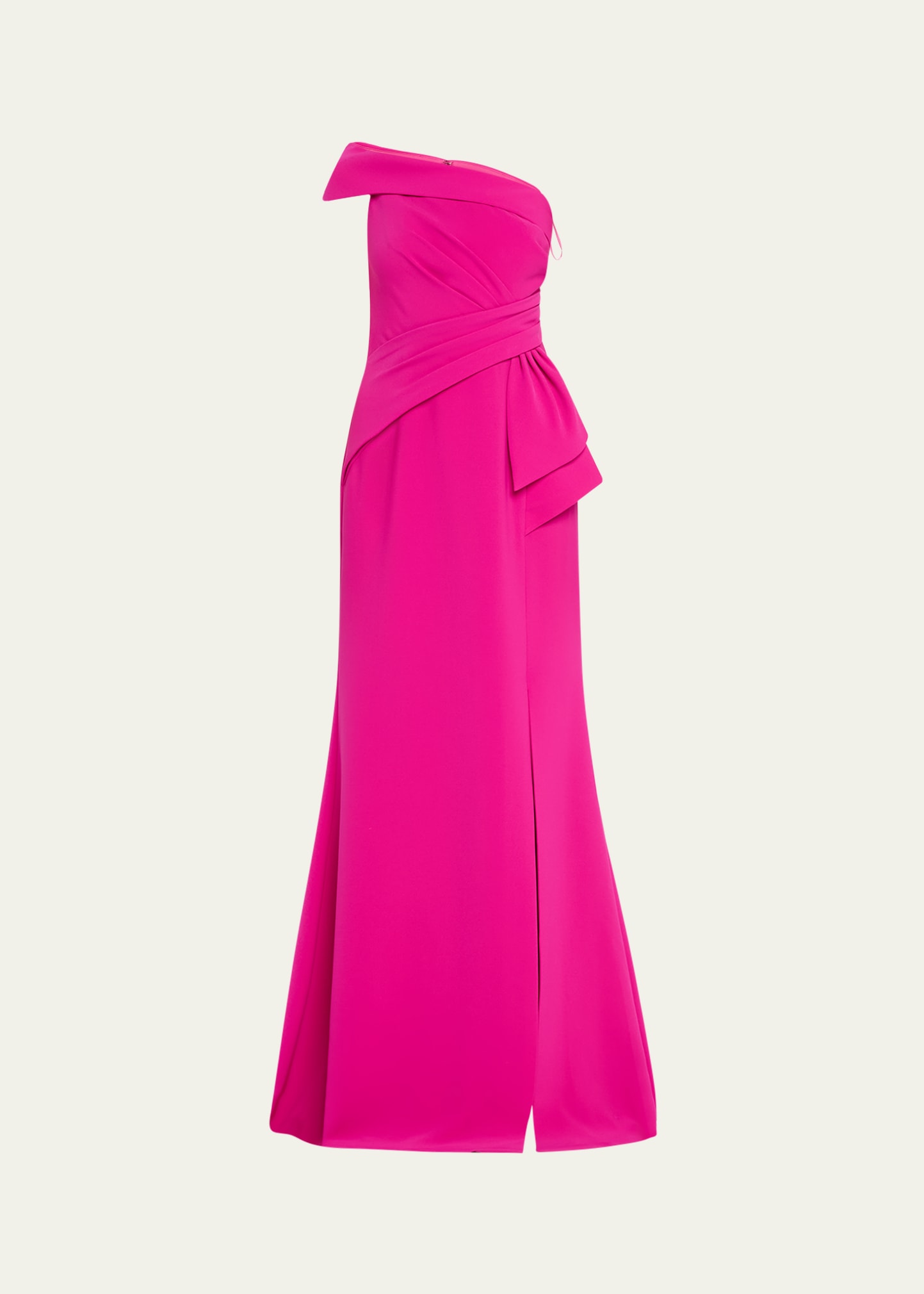Pleated One-Shoulder Crepe Gown
