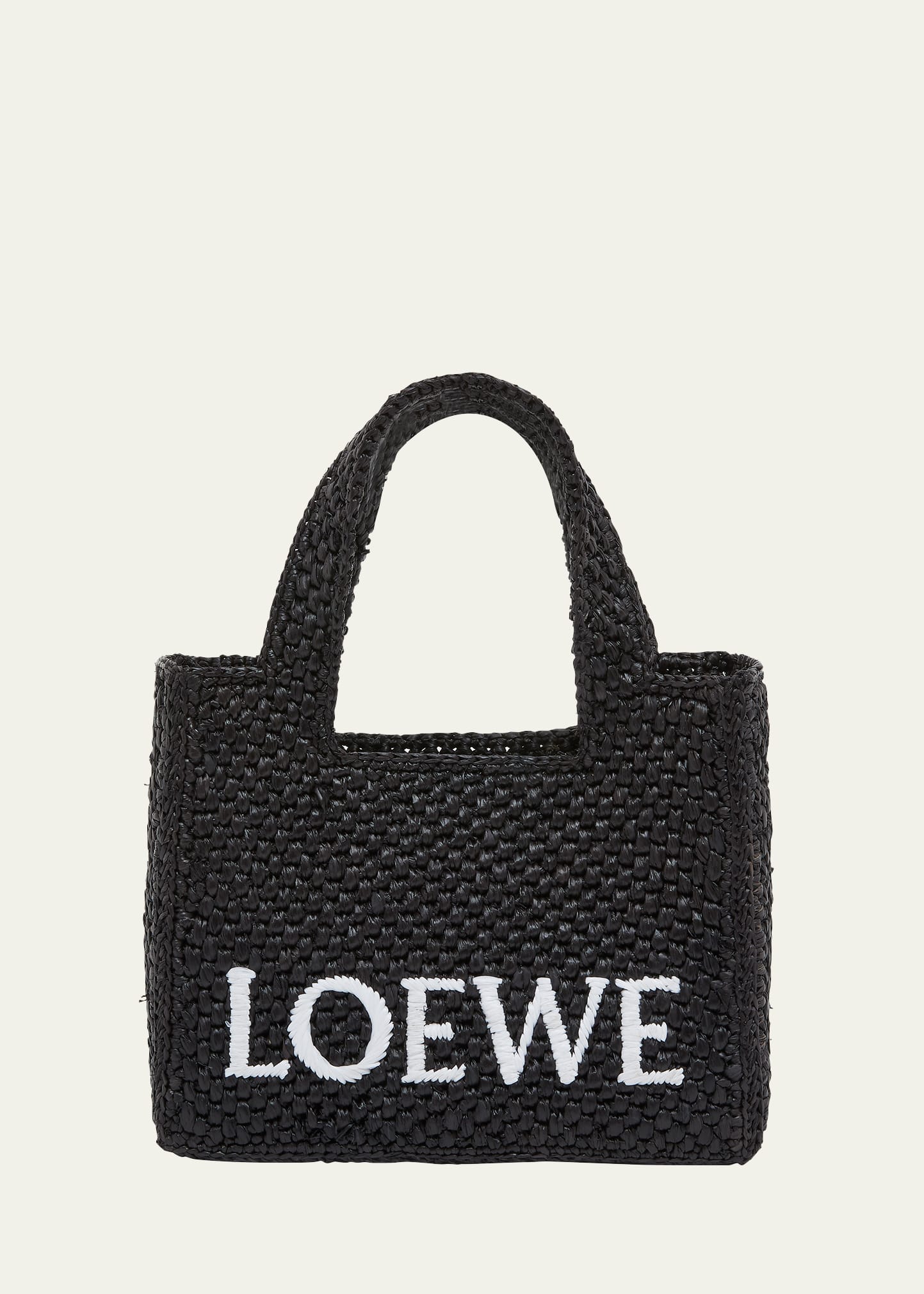 Shop Loewe X Paula's Ibiza Font Logo Mini Tote Bag In Raffia In Black