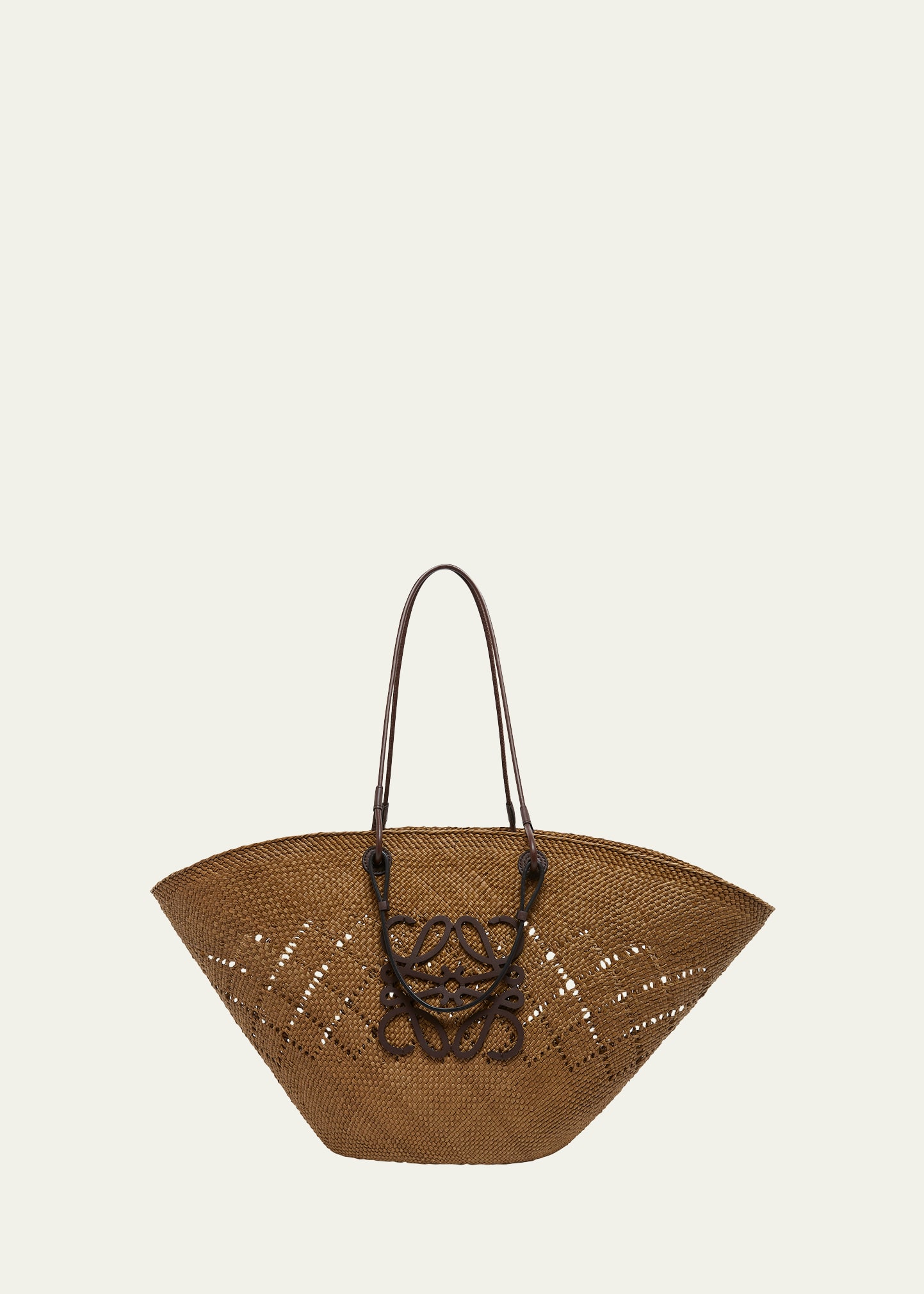 x Paula's Ibiza Large Anagram Basket Tote Bag in Iraca Palm with Leather Handles