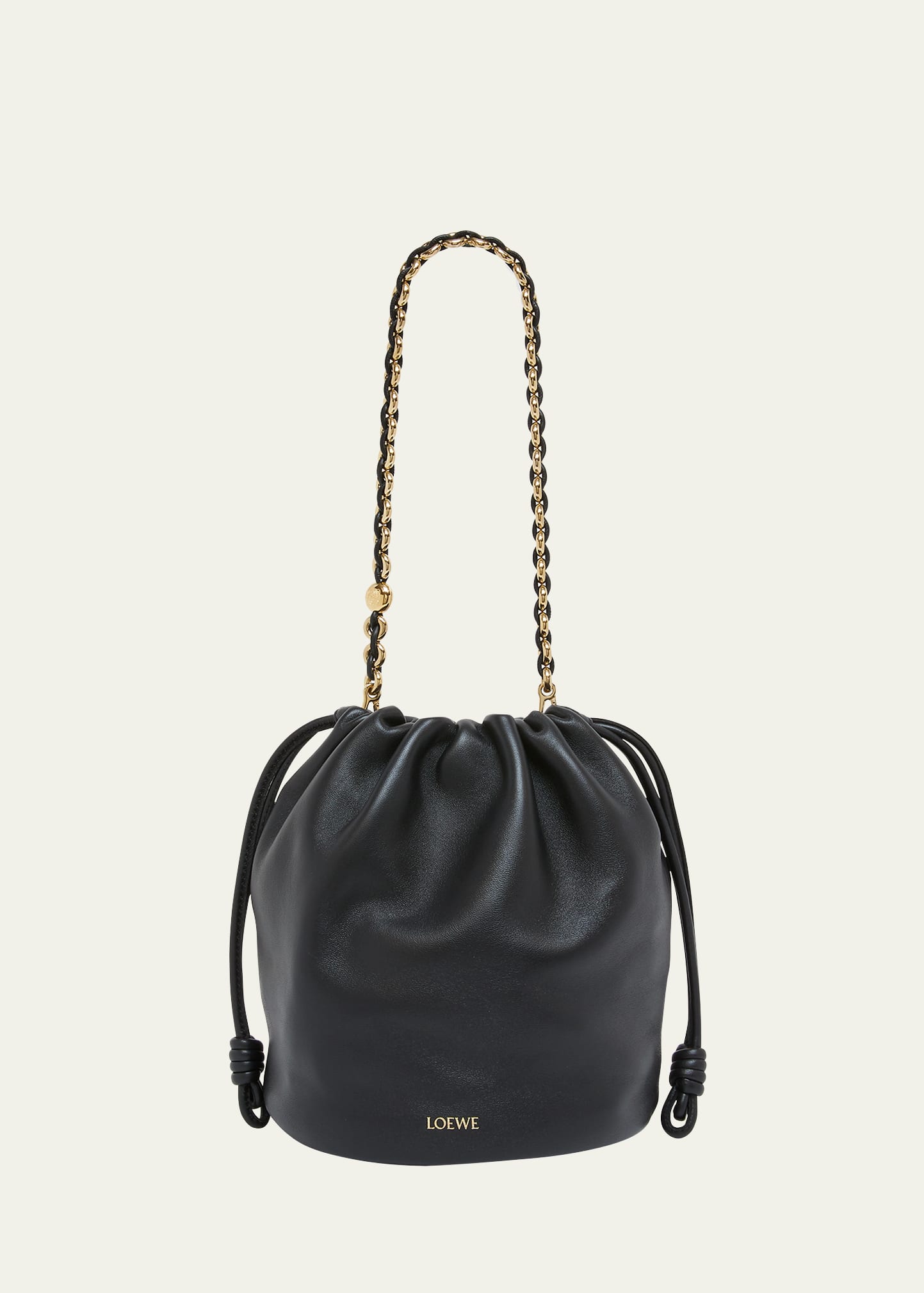 Shop Loewe X Paula's Ibiza Flamenco Bucket Bag In Napa Leather With Chain In Black