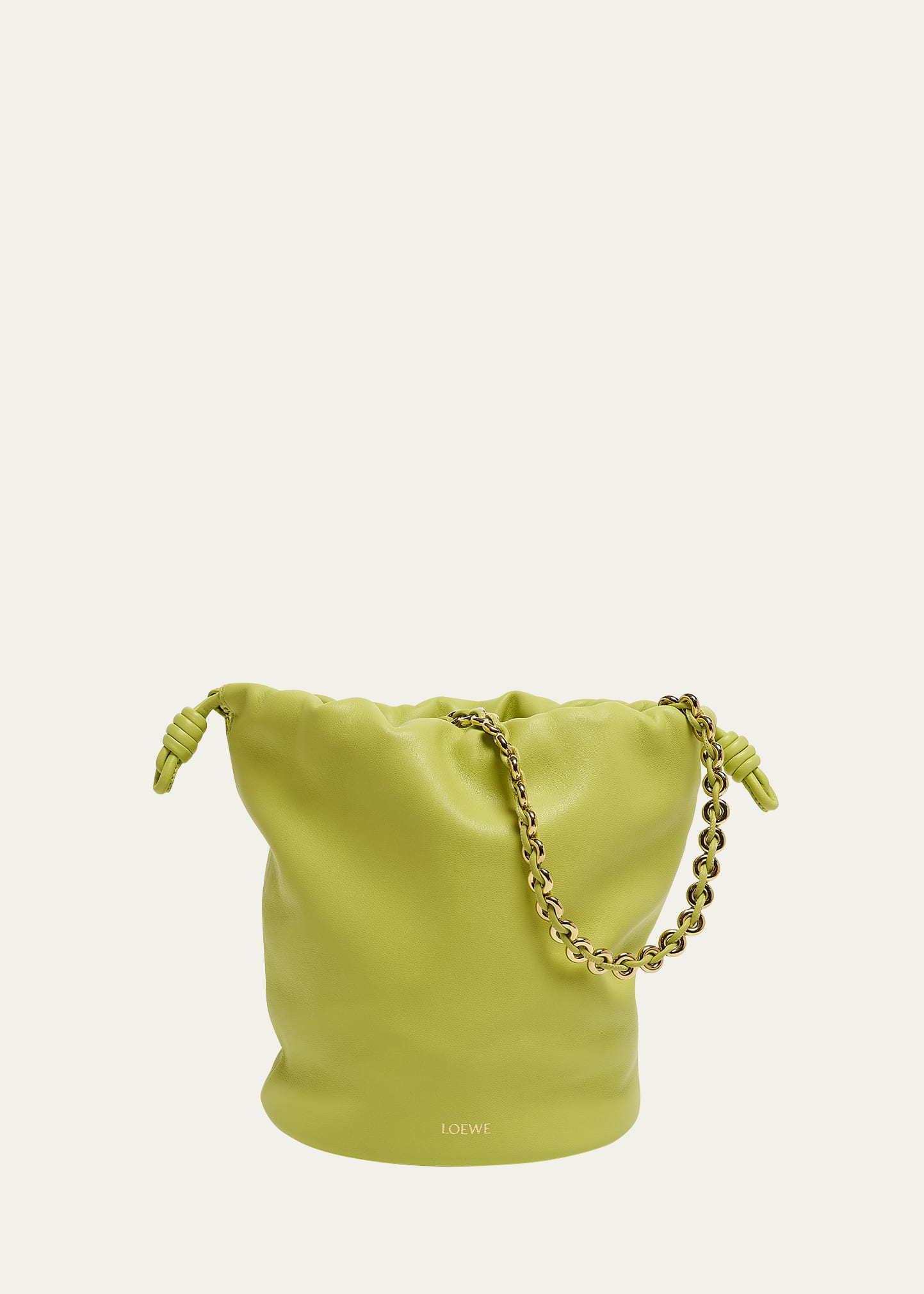 Shop Loewe X Paula's Ibiza Flamenco Bucket Bag In Napa Leather With Chain In Anise