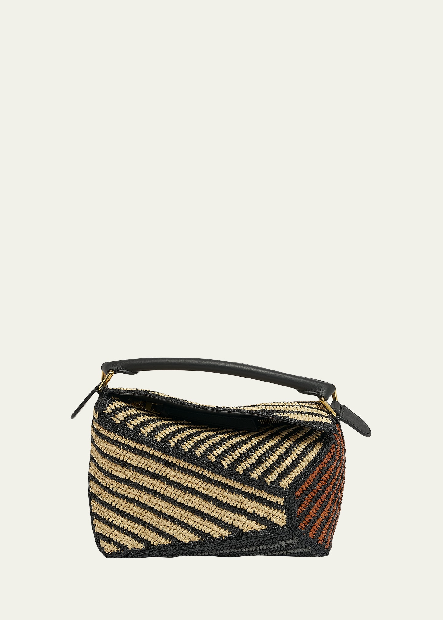 Shop Loewe X Paula's Ibiza Puzzle Edge Small Top-handle Bag In Striped Raffia In Natural/honey Gol