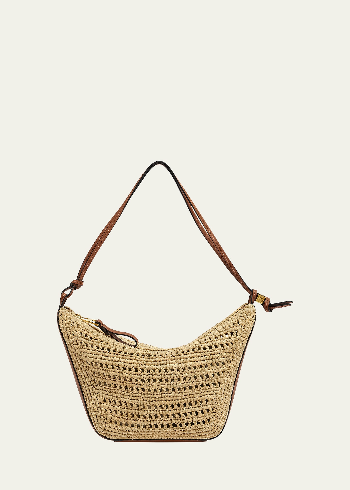 Shop Loewe X Paula's Ibiza Hammock Mini Hobo Bag In Raffia With Leather Strap In Tan/natural