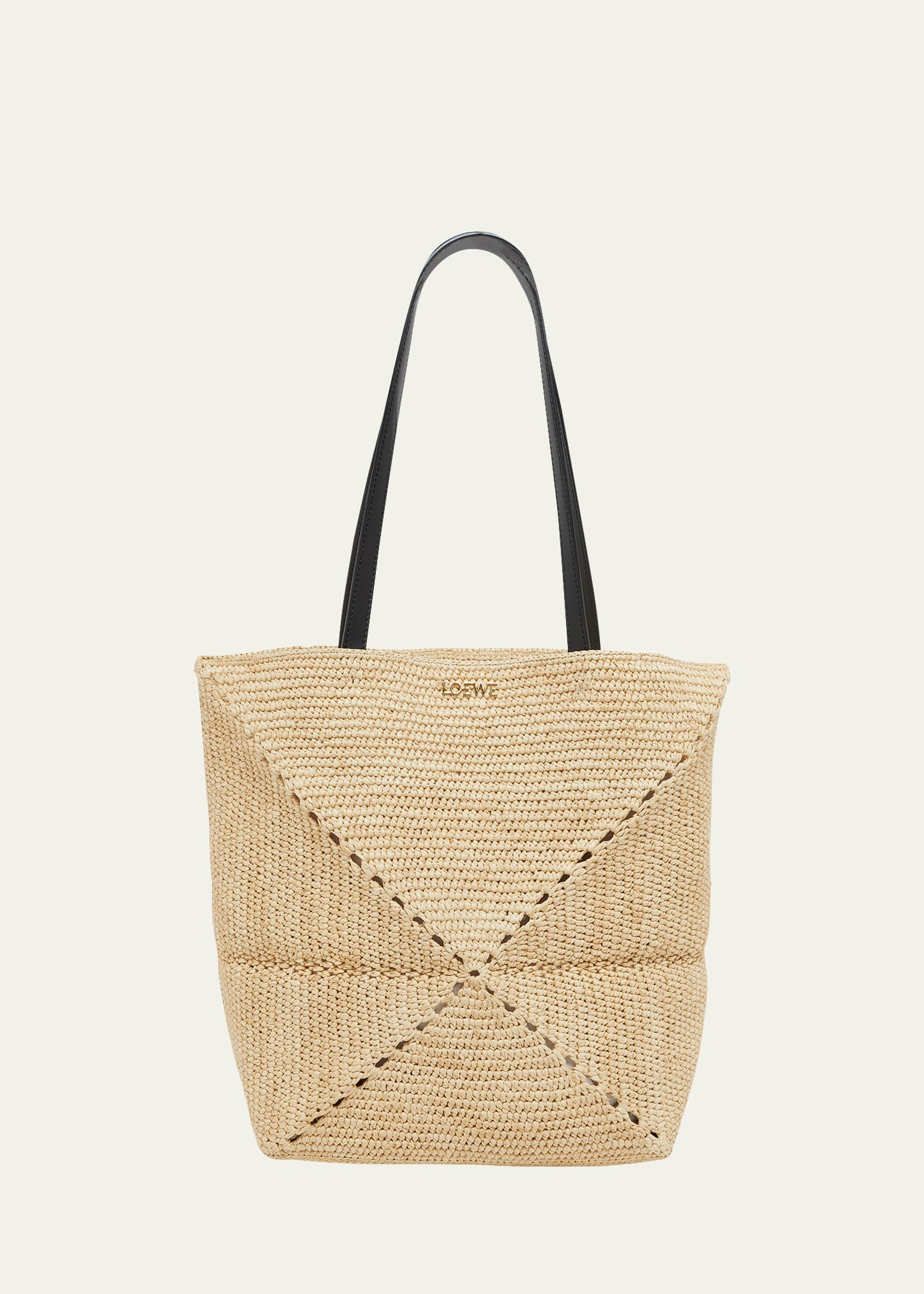 Shop Loewe X Paula's Ibiza Medium Puzzle Fold Tote Bag In Raffia With Leather Handles In Natural