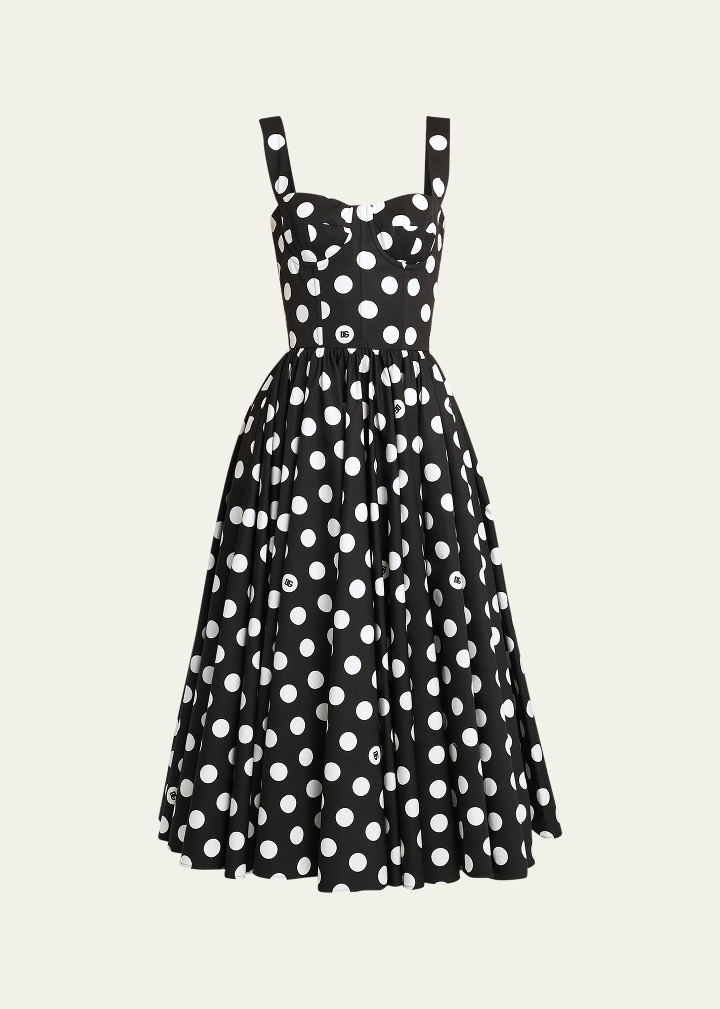 Shop Dolce & Gabbana Polka-dot Sweetheart Midi Dress In Black Prt