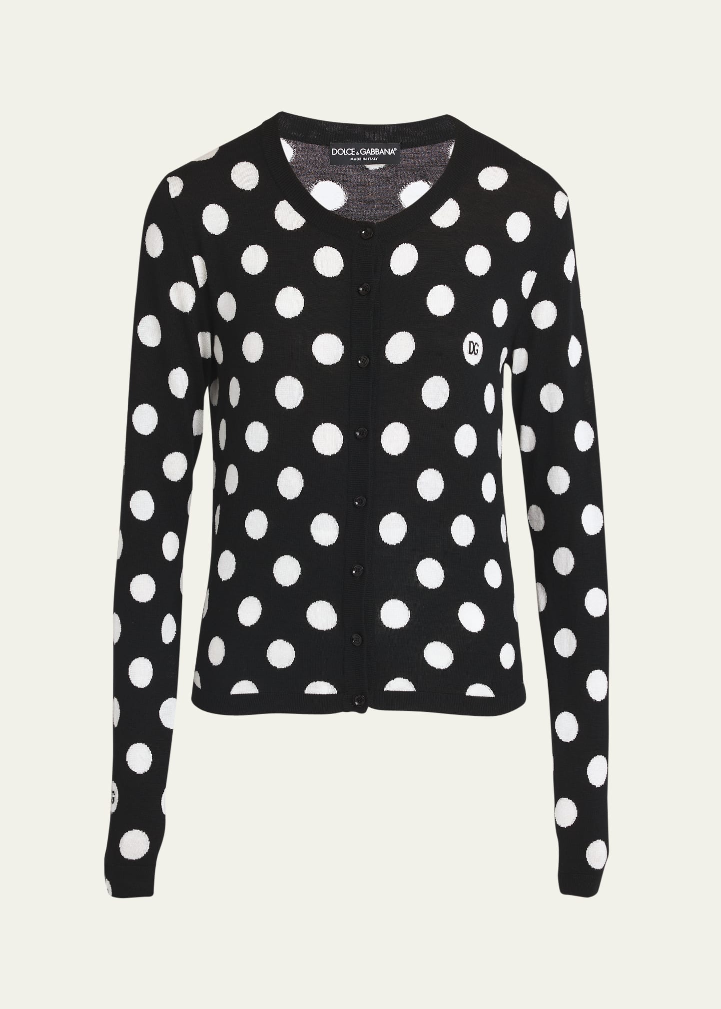 Dolce & Gabbana Polka Dot Wool Blend Cardigan In Black