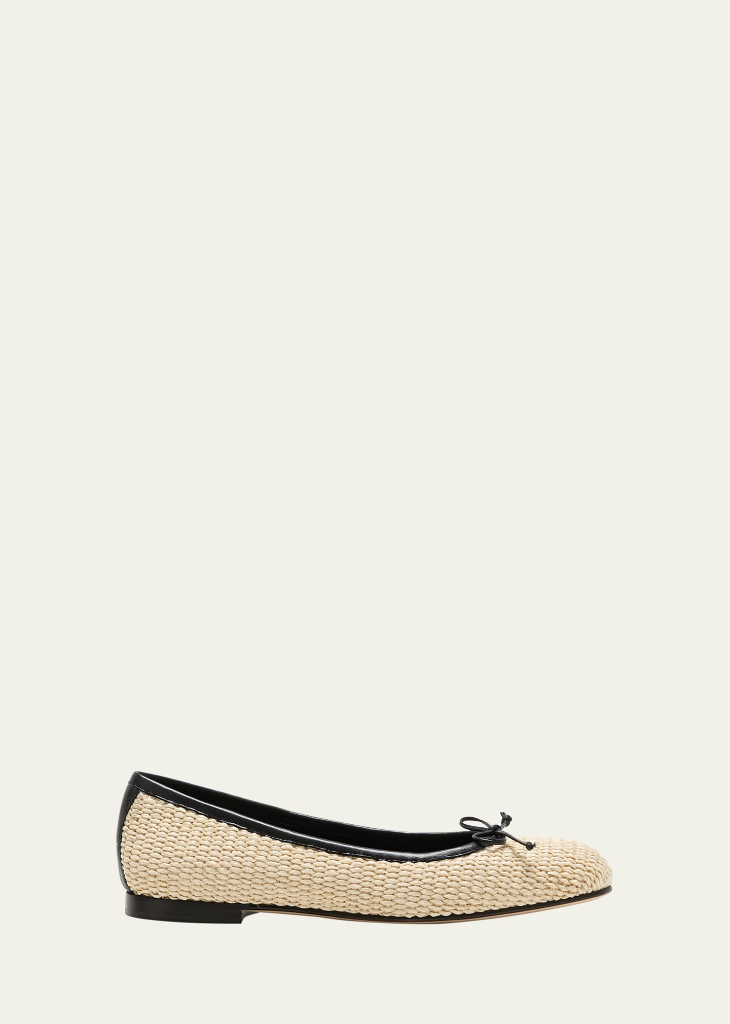 Shop Manolo Blahnik Veralli Woven Bow Ballerina Flats In Khaki