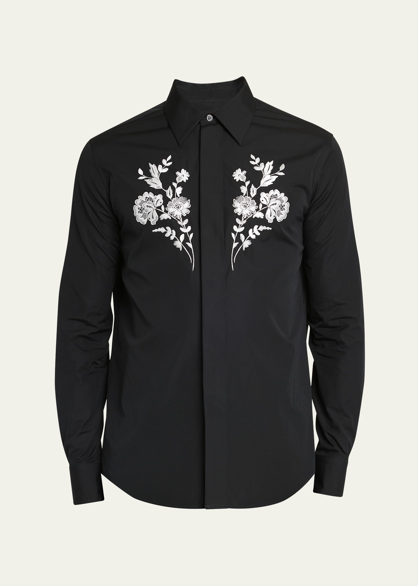 Shop Alexander Mcqueen Men's Floral Embroidered Shirt In Black