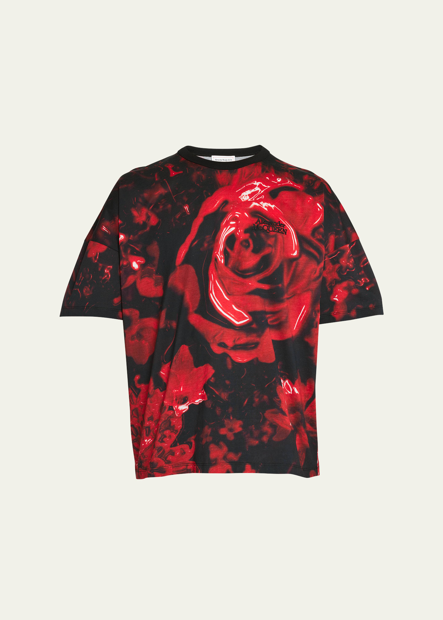 Alexander Mcqueen Men's Floral Wax Seal Print T-shirt In Red