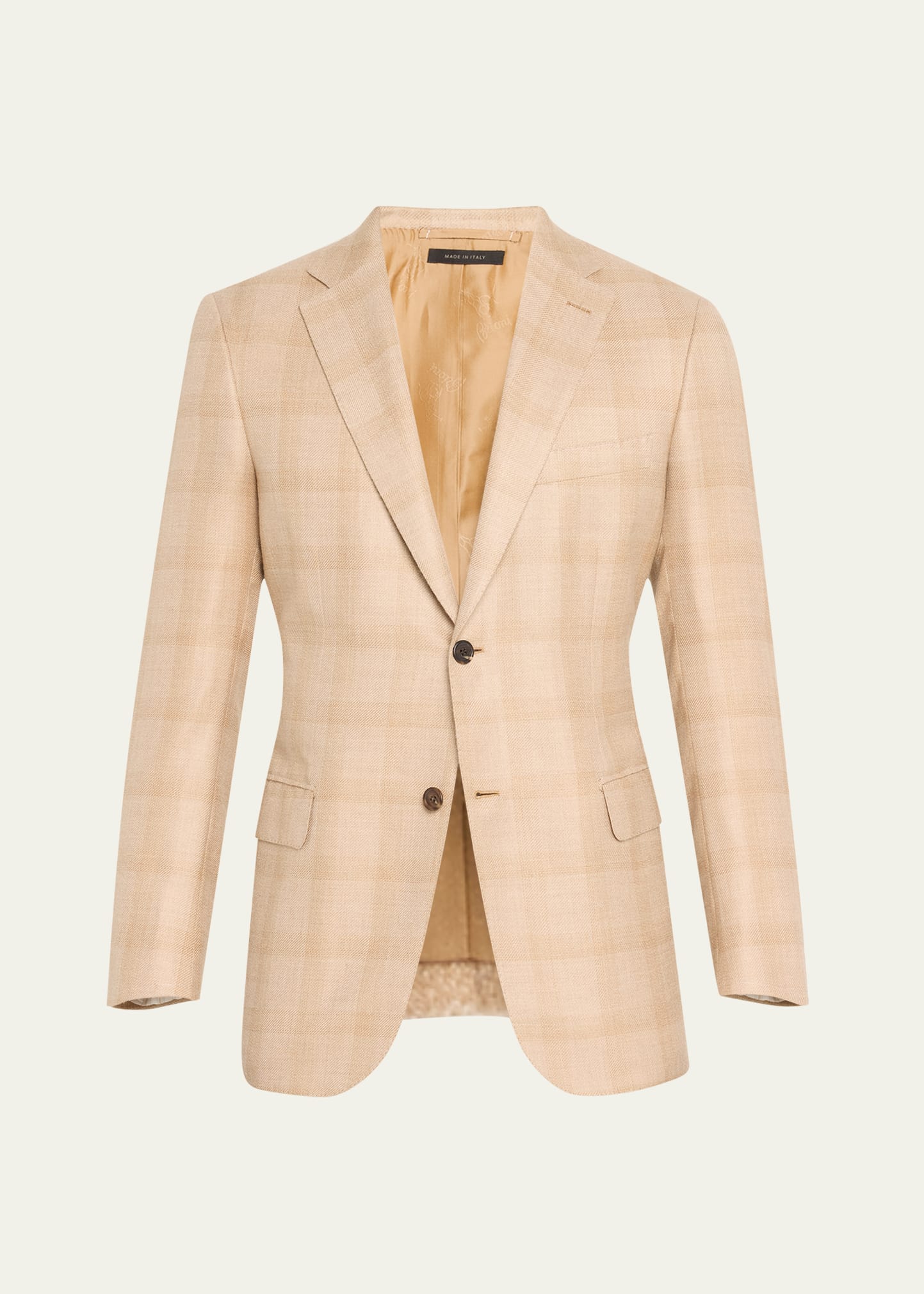 Shop Brioni Men's Cashmere-silk Plaid Sport Coat In Beige