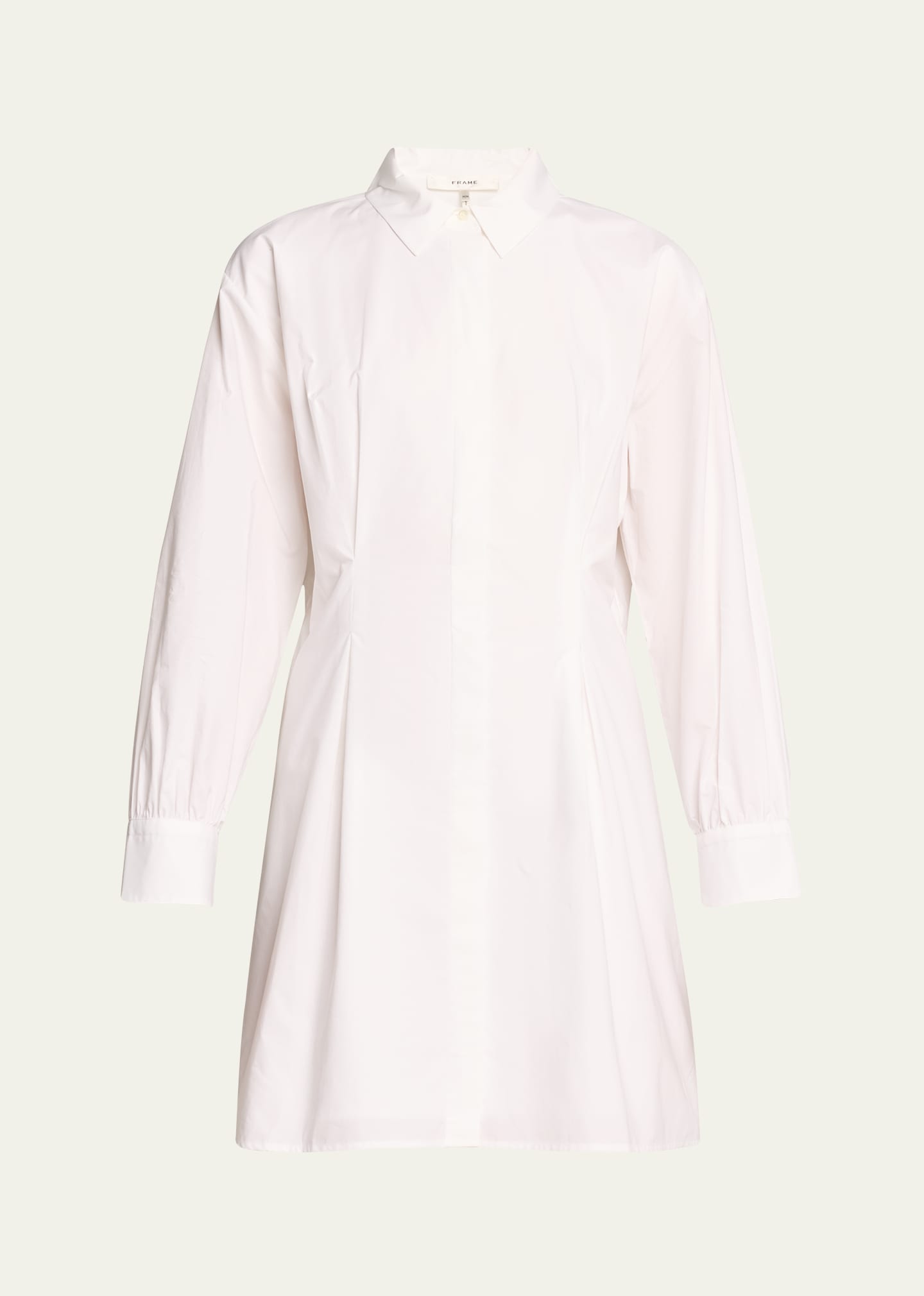 Shop Frame Pleated Poplin Long-sleeve Mini Shirtdress In White