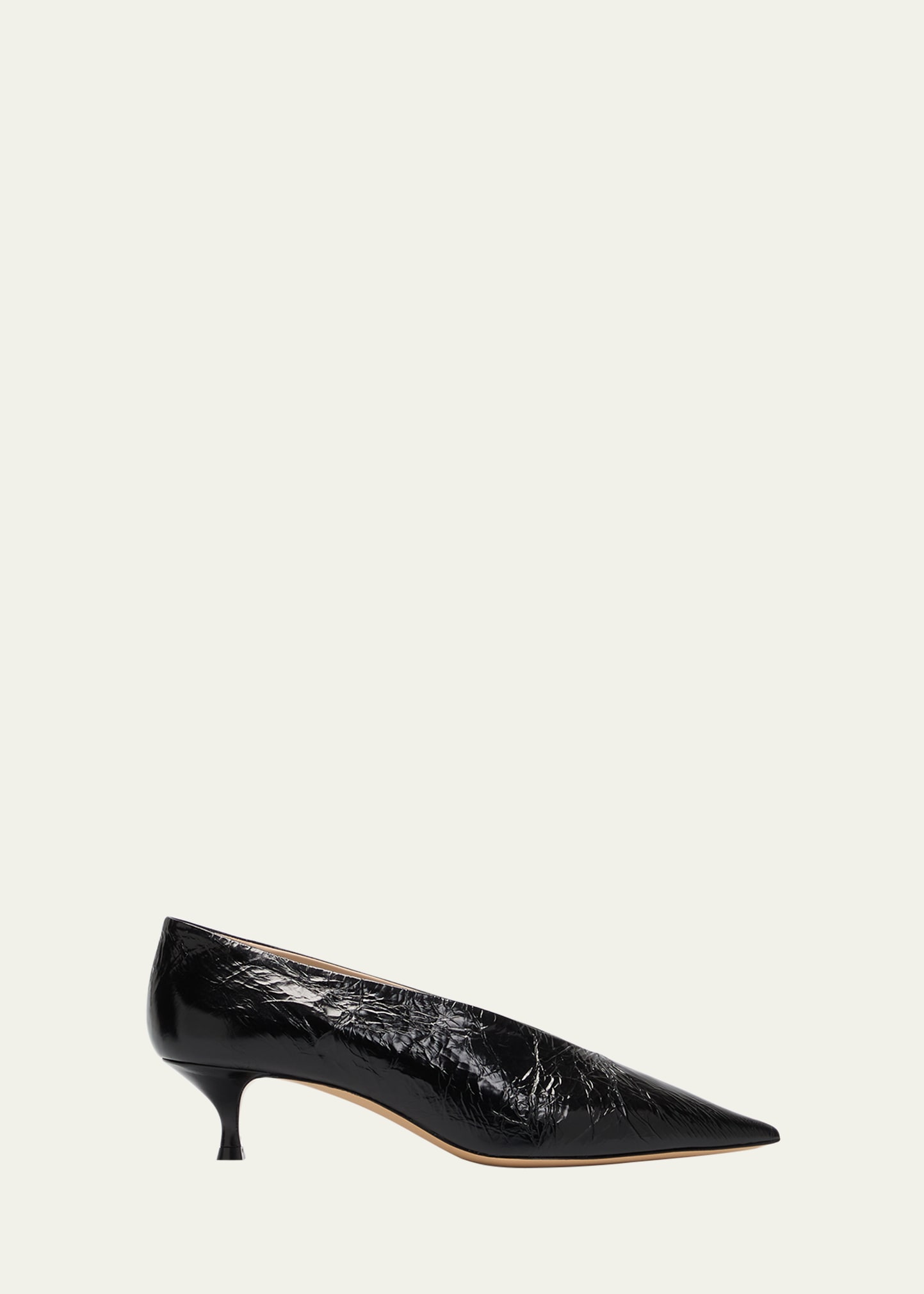 Shop Le Monde Beryl Crinkle Leather Kitten-heel Pumps In Black