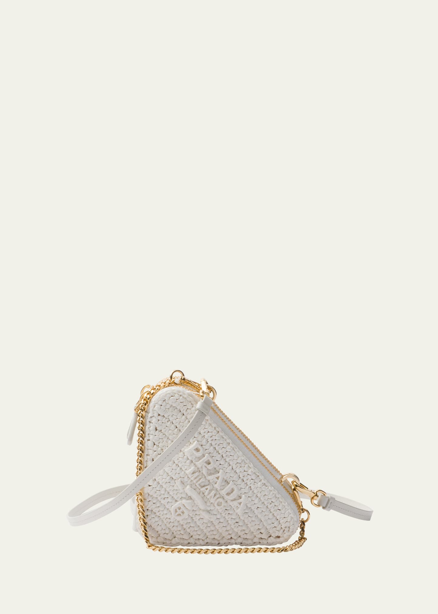 Prada Womens White Triangle-shaped Woven Cross-body Bag In F0009 Bianco