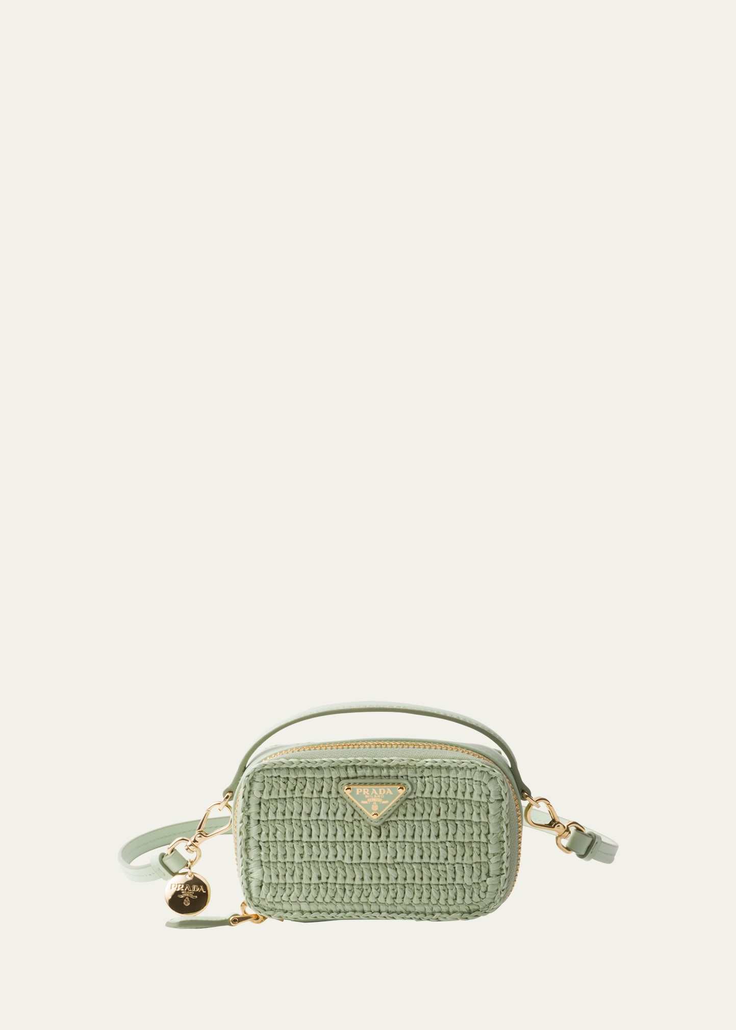 Prada Womens Green Crochet And Leather Mini Pouch In Green