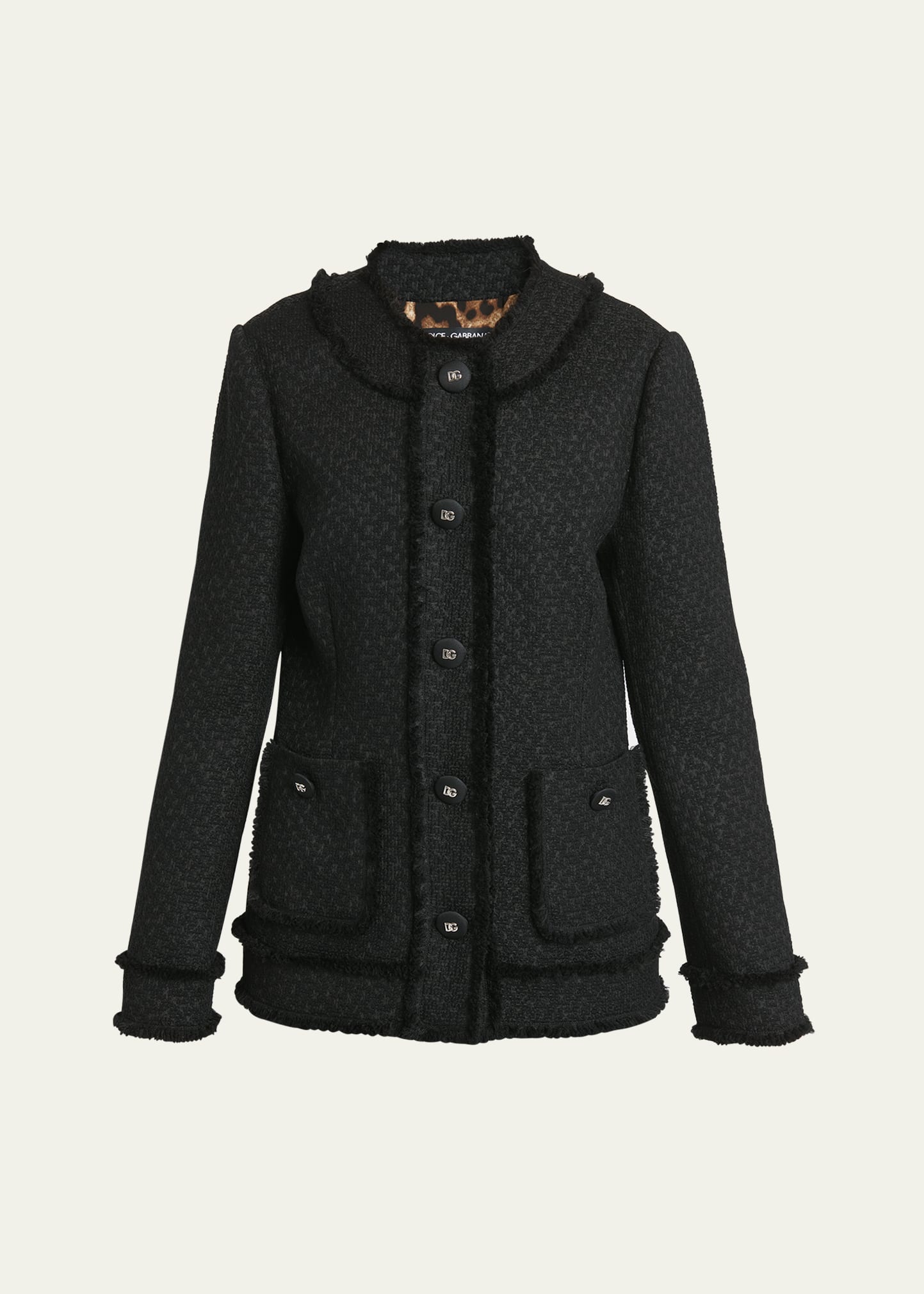 Dolce & Gabbana Black Single-breasted Jacket With Branded Button In Tweed Woman In Black