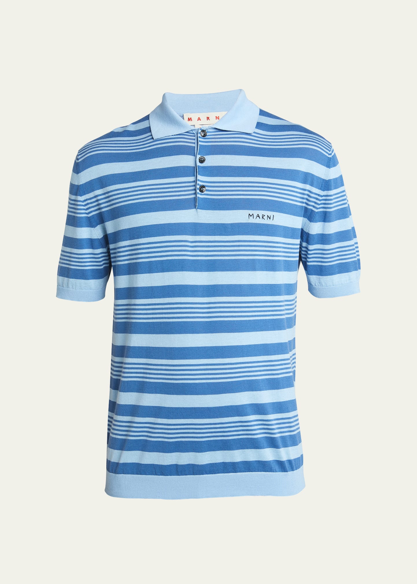 Shop Marni Men's Mixed Stripe Polo Shirt In Azure