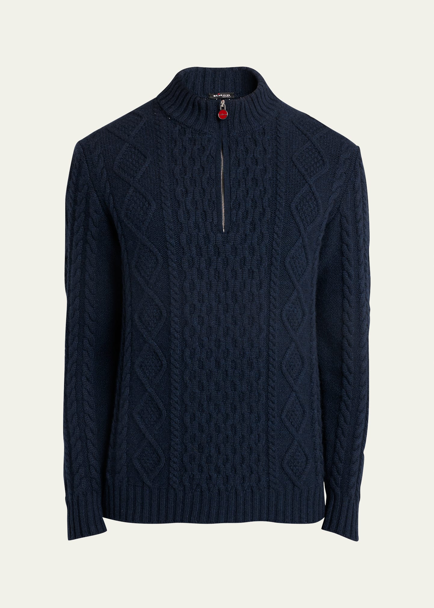 KITON MEN'S CASHMERE CABLE HALF-ZIP SWEATER 