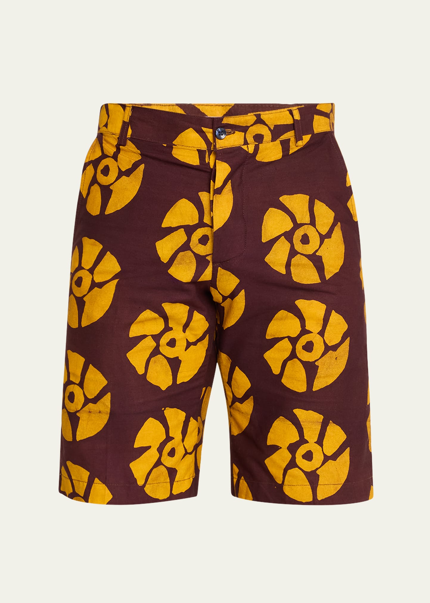 Shop Studio 189 Men's Floral Batik Bermuda Shorts In Brown &amp; Yellow