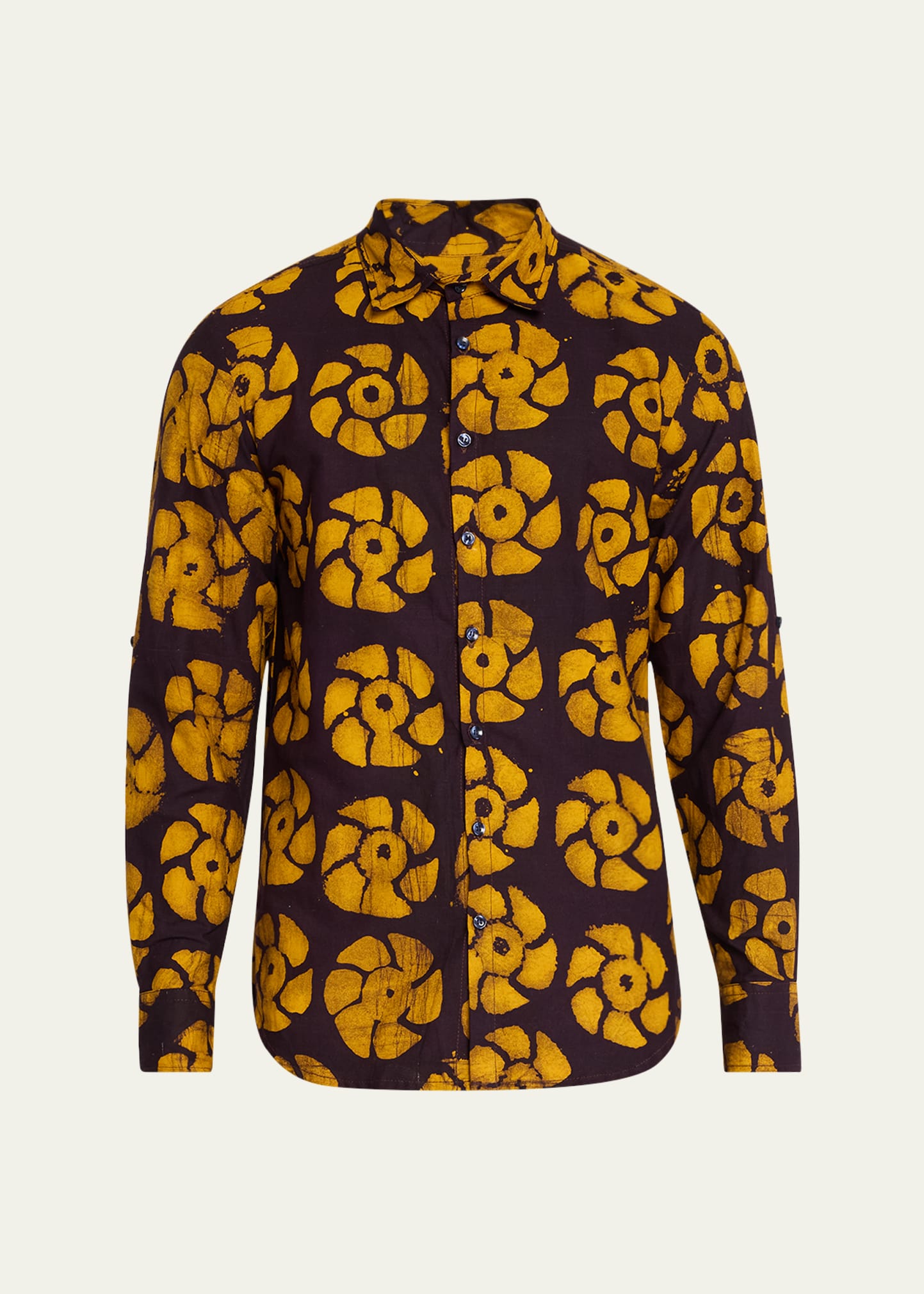 Shop Studio 189 Men's Andy Floral Batik Sport Shirt In Brown &amp; Yellow