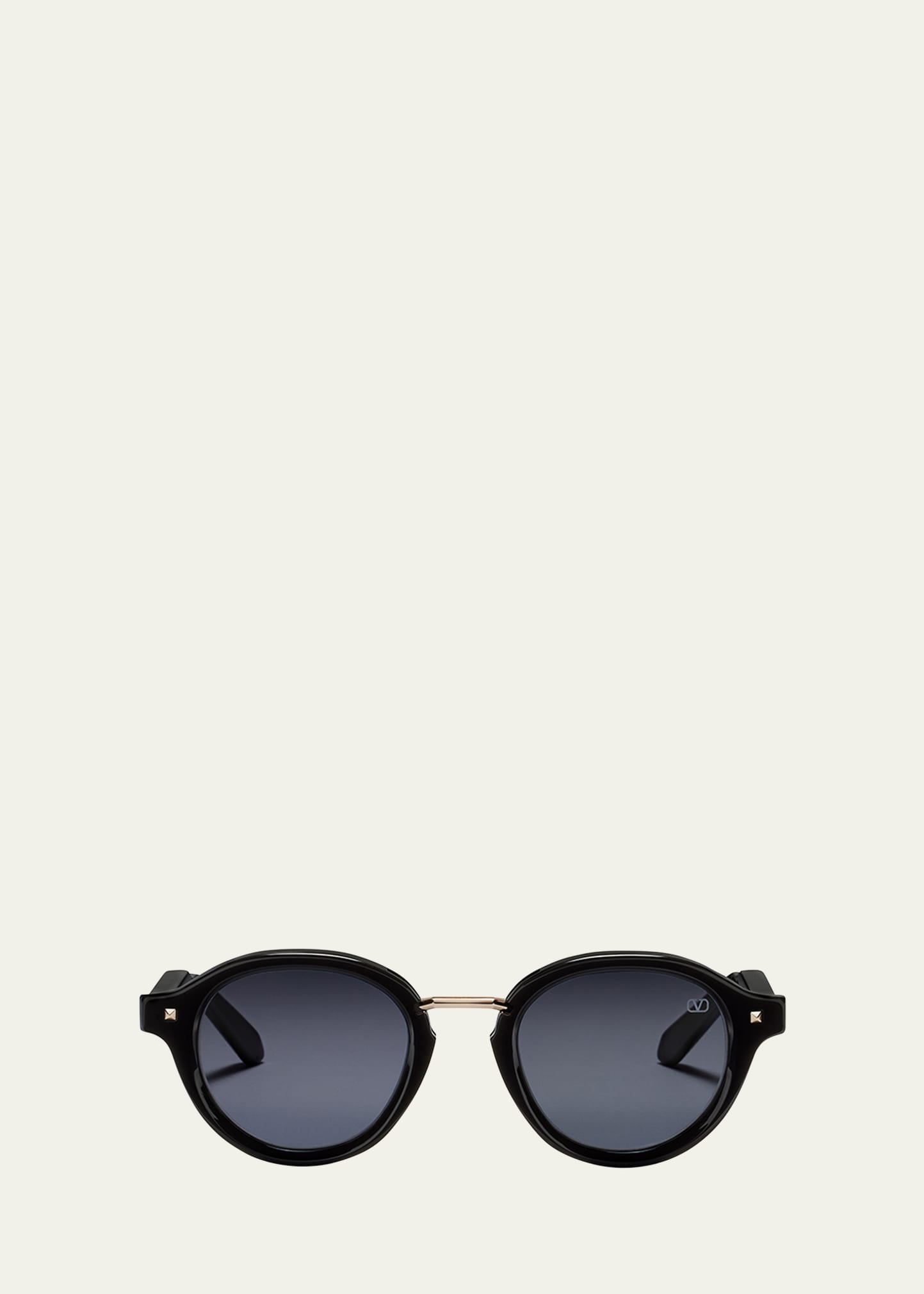 Valentino V-essential Titanium & Acetate Round Sunglasses In Black