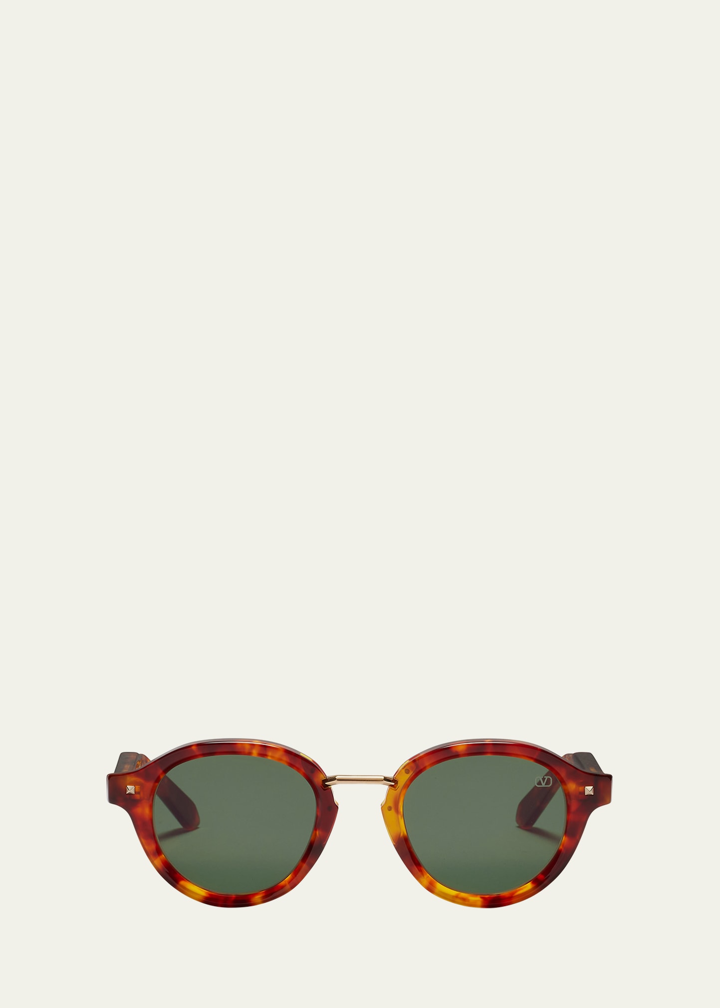 Valentino V-essential Titanium & Acetate Round Sunglasses In Brown