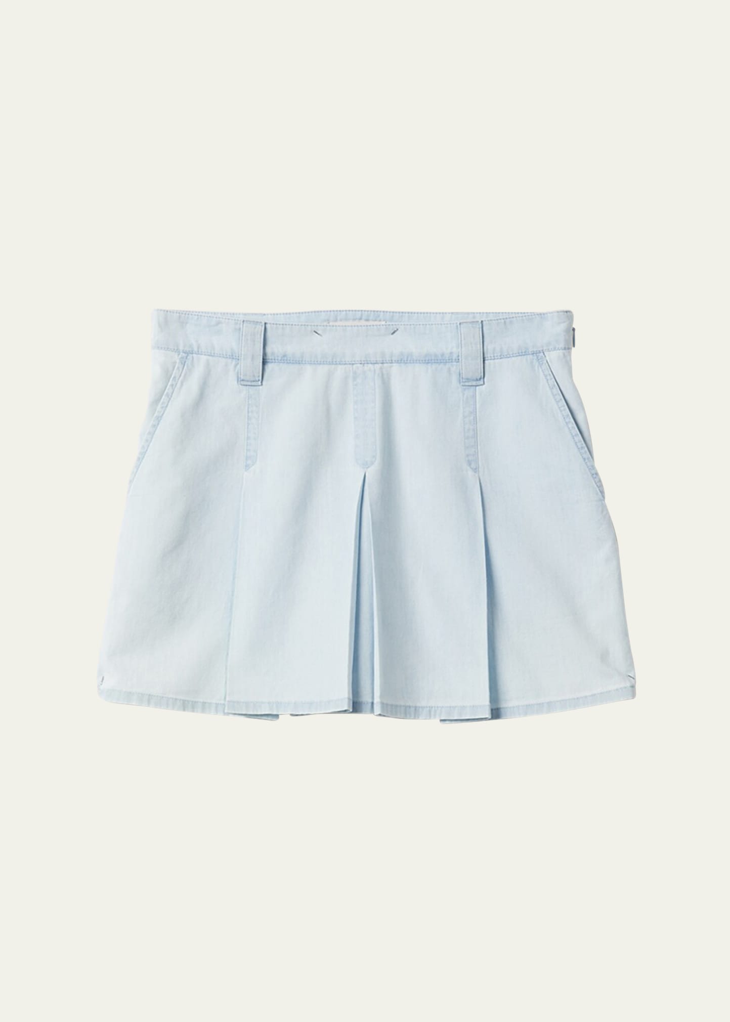 Large Pleated Short Chambray Skirt