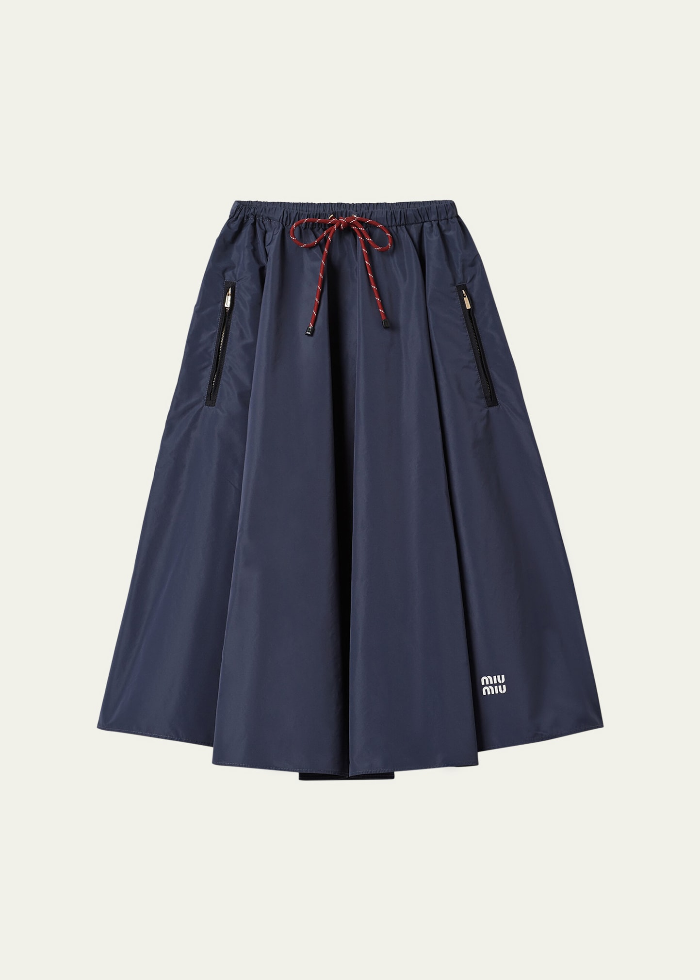 Miu Miu Drawstring Midi Skirt With Logo Detail In Blue