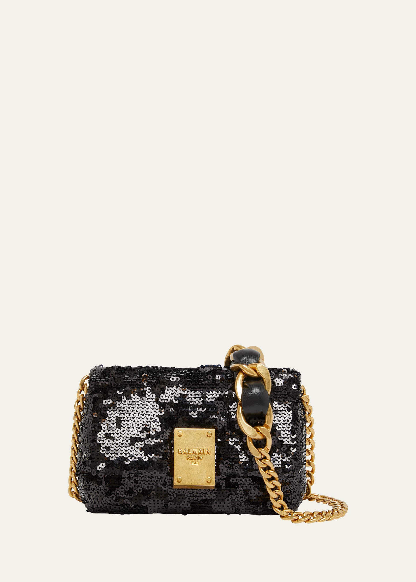 Balmain 1945 Mini Shoulder Bag In Sequin Leather In Noir