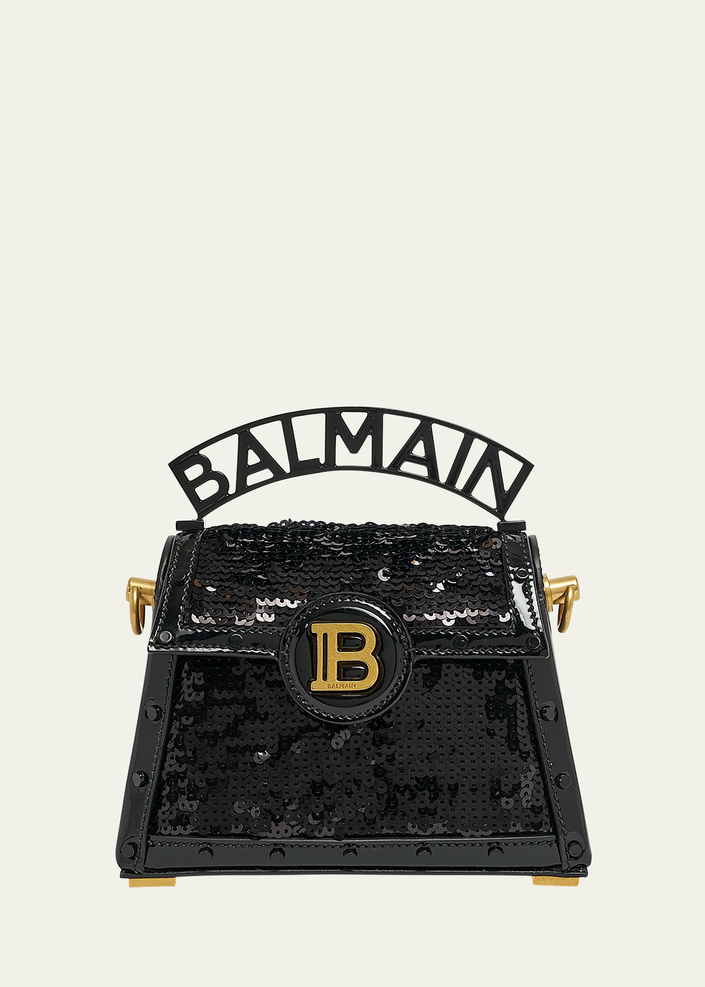 Balmain B-buzz Dynasty Small Sequin-embellished Patent-leather Tote In Noir