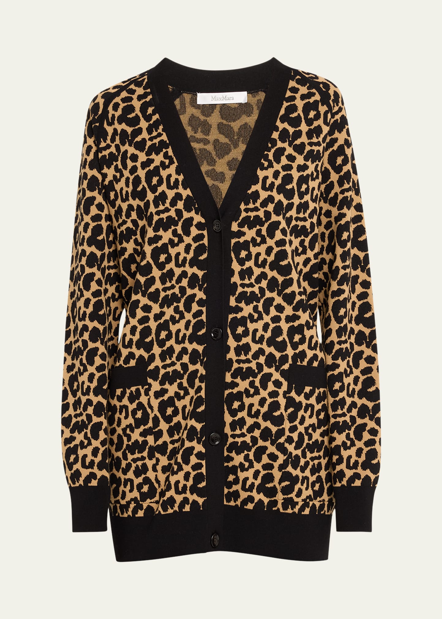 Max Mara Tenore Leopard Print Knit Cardigan In Black