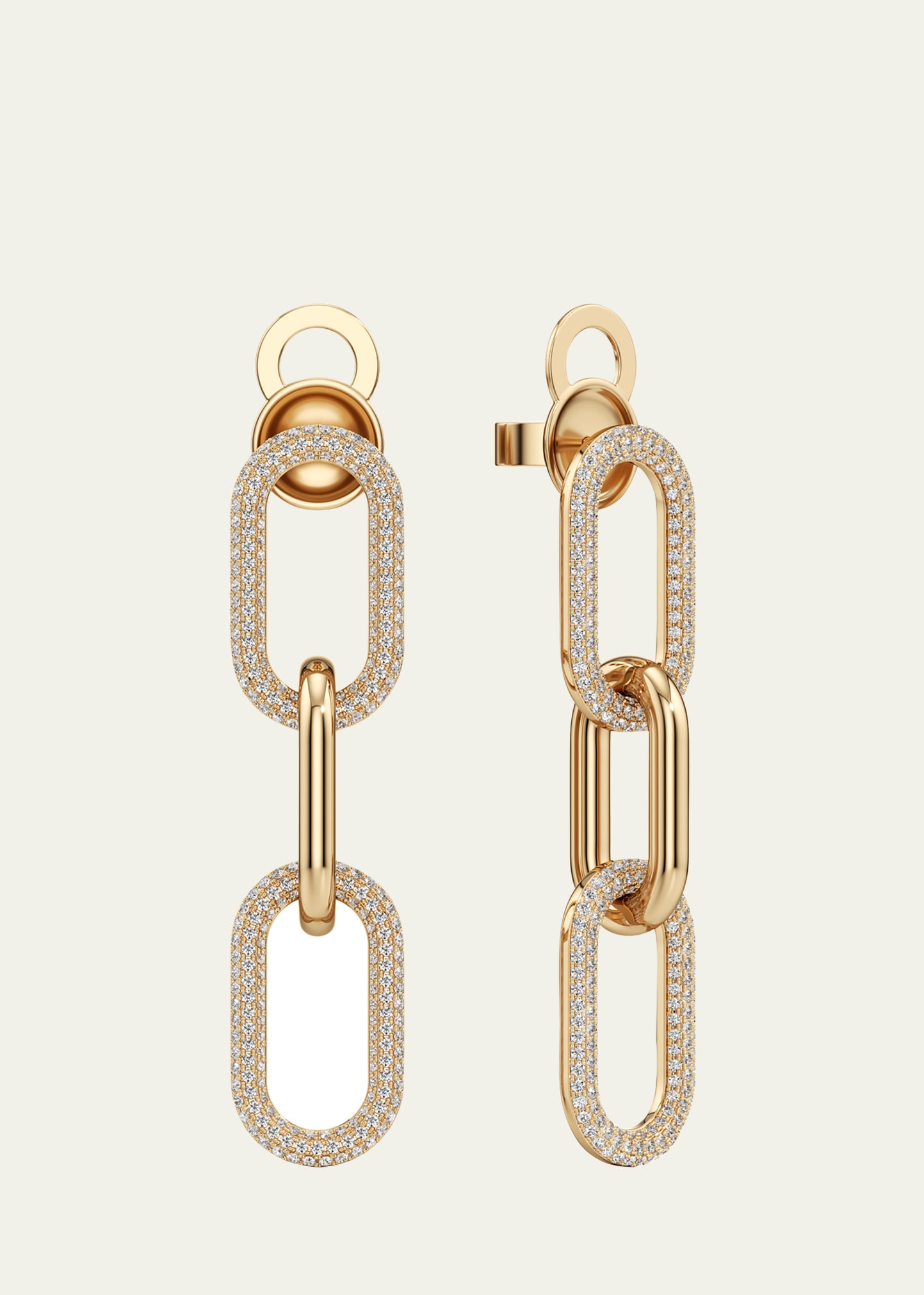 Connect Collection Three-Link Pave Diamond Earrings in 18K Yellow Gold