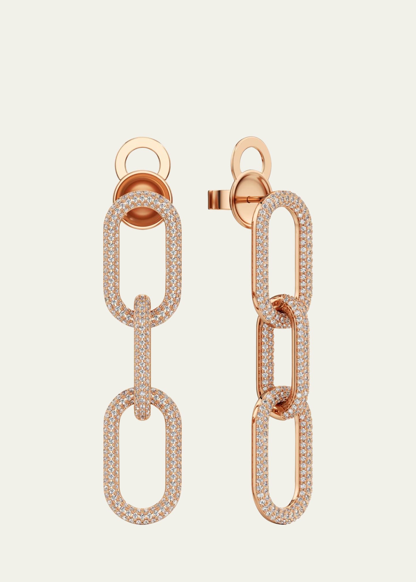 Connect Collection Three-Link Pave Diamond Earrings in 18K Rose Gold