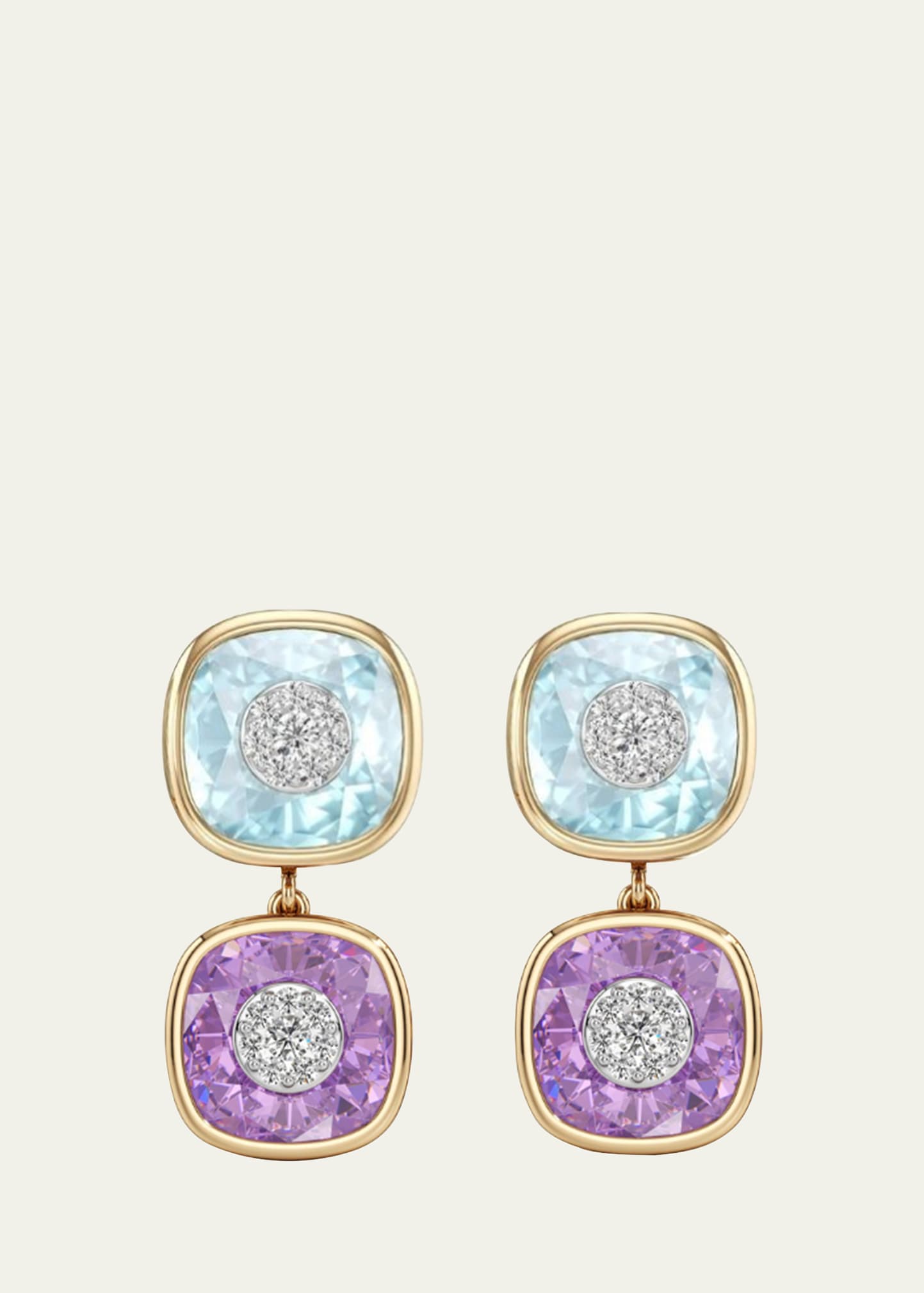 Shop Bhansali 18k Yellow Gold One Collection Double Cushion Bezel Amethyst And Diamond Earrings In Purple