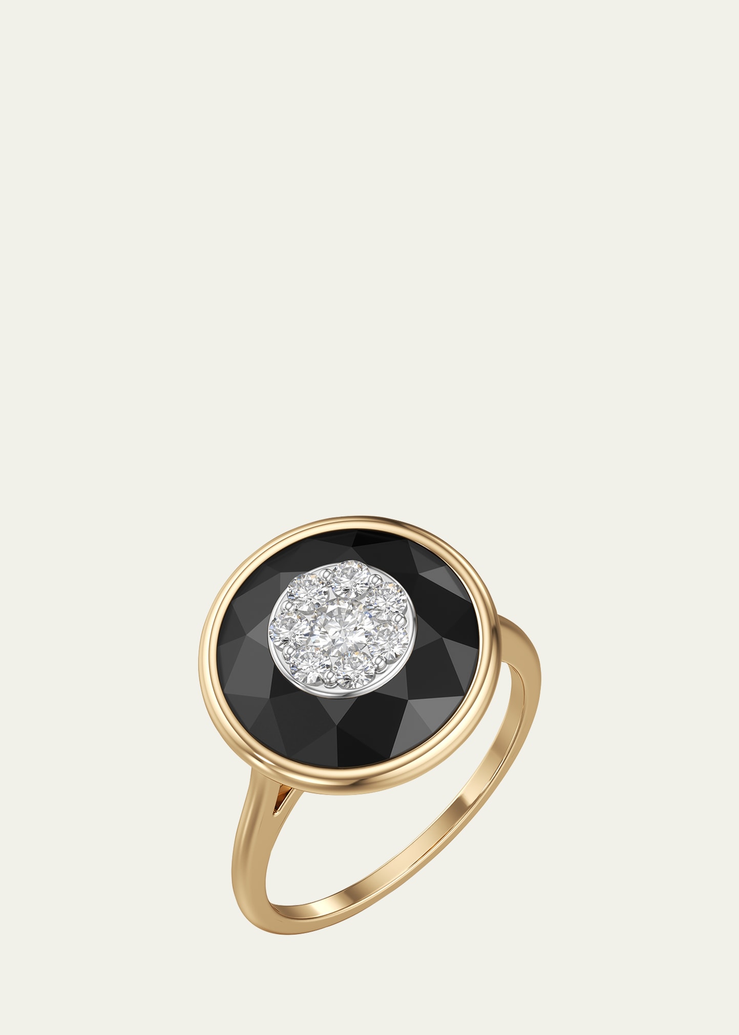 18K Yellow Gold One Collection Bezel Onyx Ring with Diamonds, Size 6.5