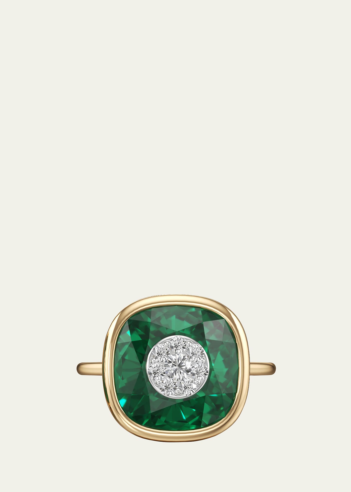 18K Yellow Gold One Collection Bezel Emerald Ring with Diamonds, Size 6.5