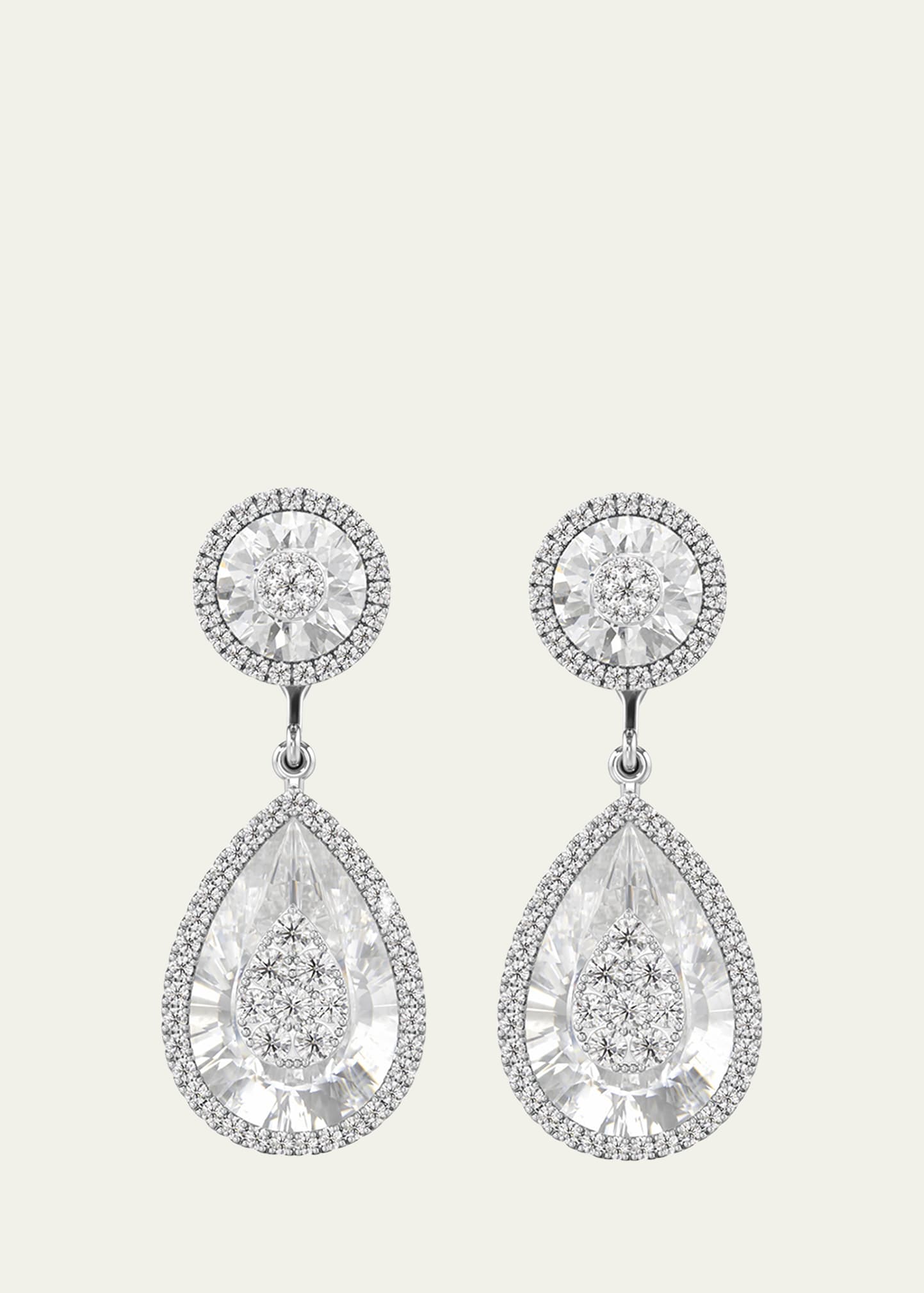 18K White Gold One Collection Pear Quartz Drop Earrings with Diamond Halo