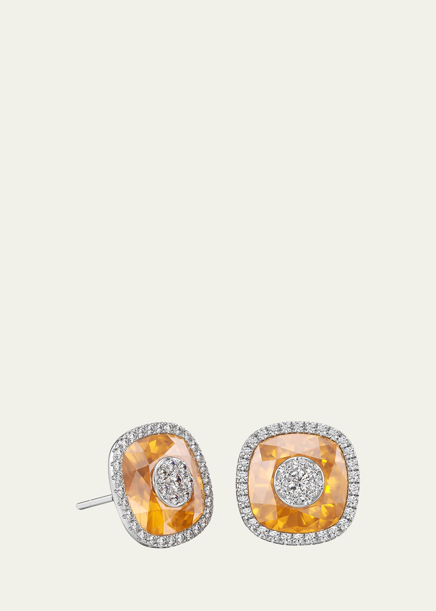 Shop Bhansali 18k White Gold One Collection Cushion Halo Citrine And Diamond Earrings In Citrine Yg