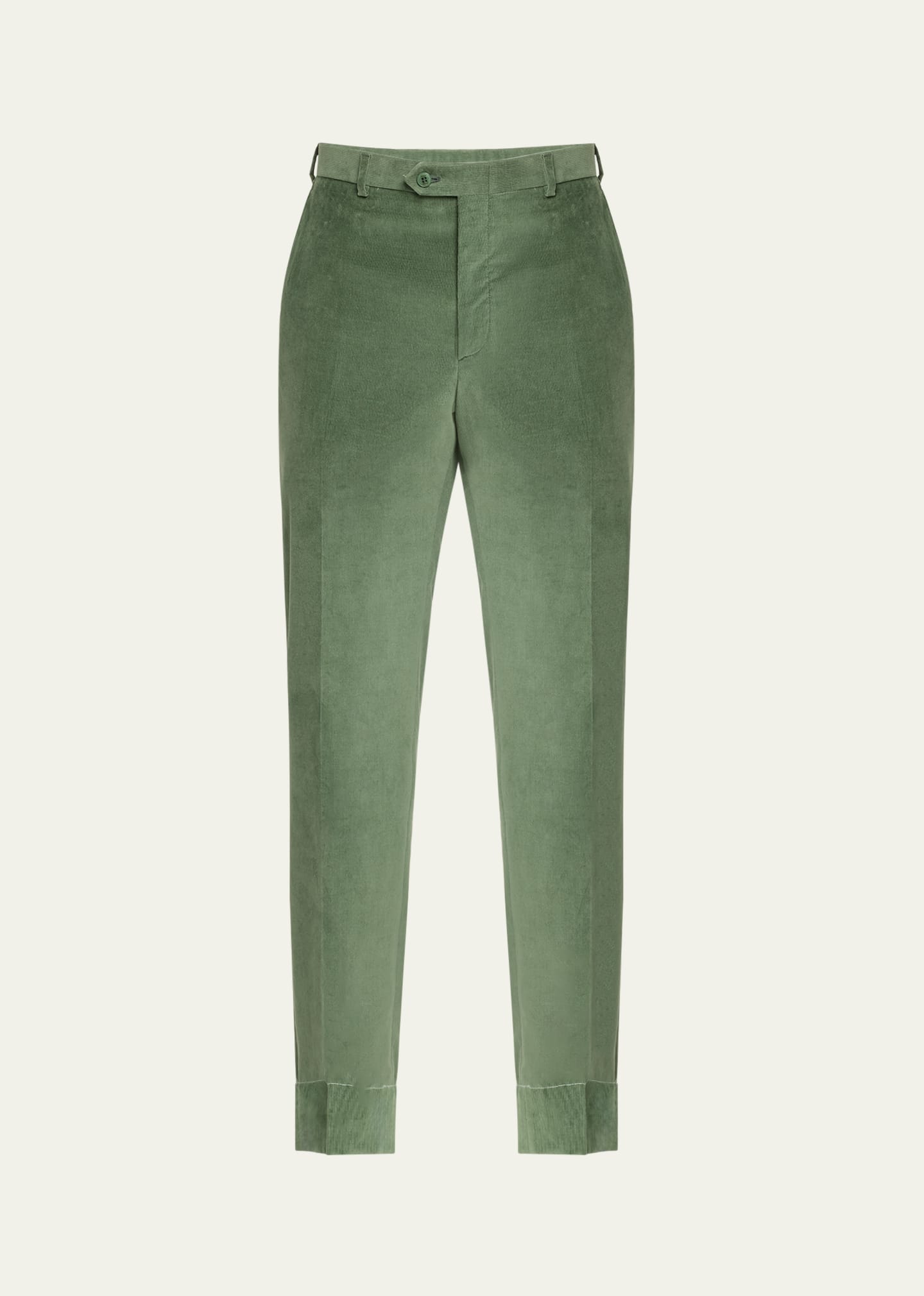 Brioni Men's Micro-corduroy Flat Front Pants In Green