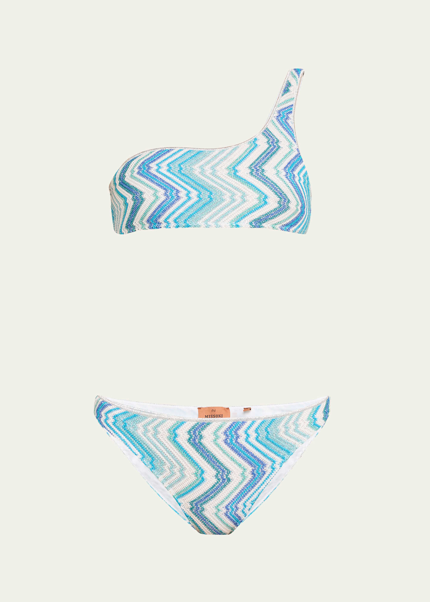 Missoni Zig Zag Knit Asymmetric Two-piece Swimsuit In Blue