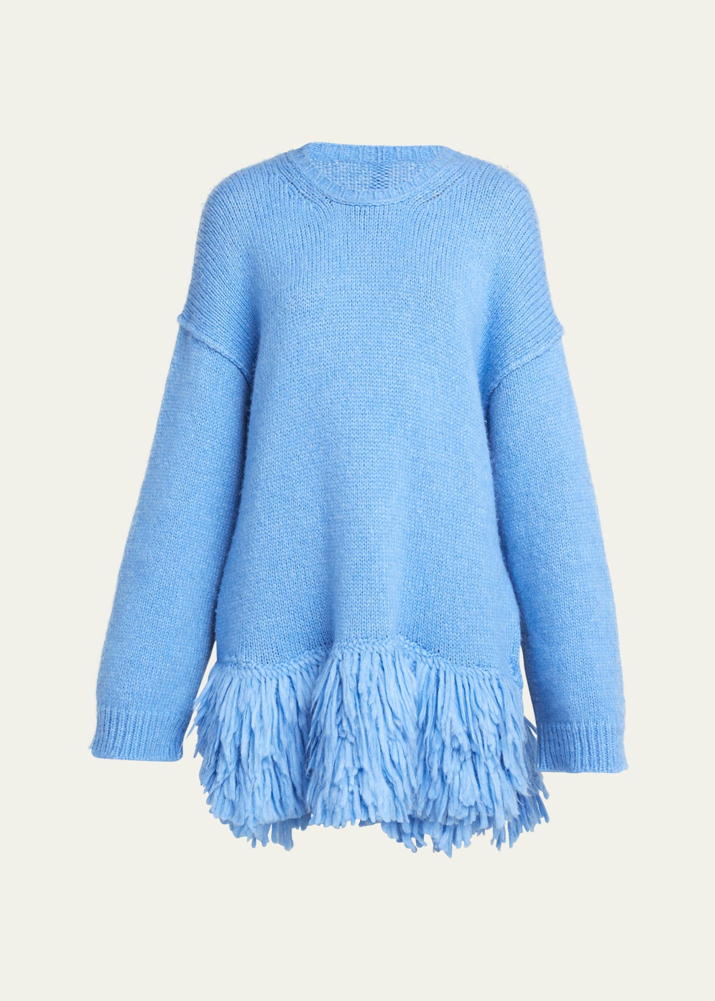 Stella Mccartney Oversized Knit Sweater With Fringe Hem In Blue