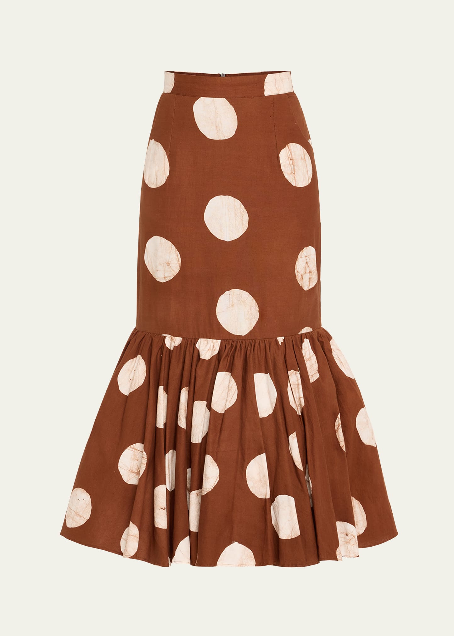 Cotton Ruffled Midi Pencil Skirt