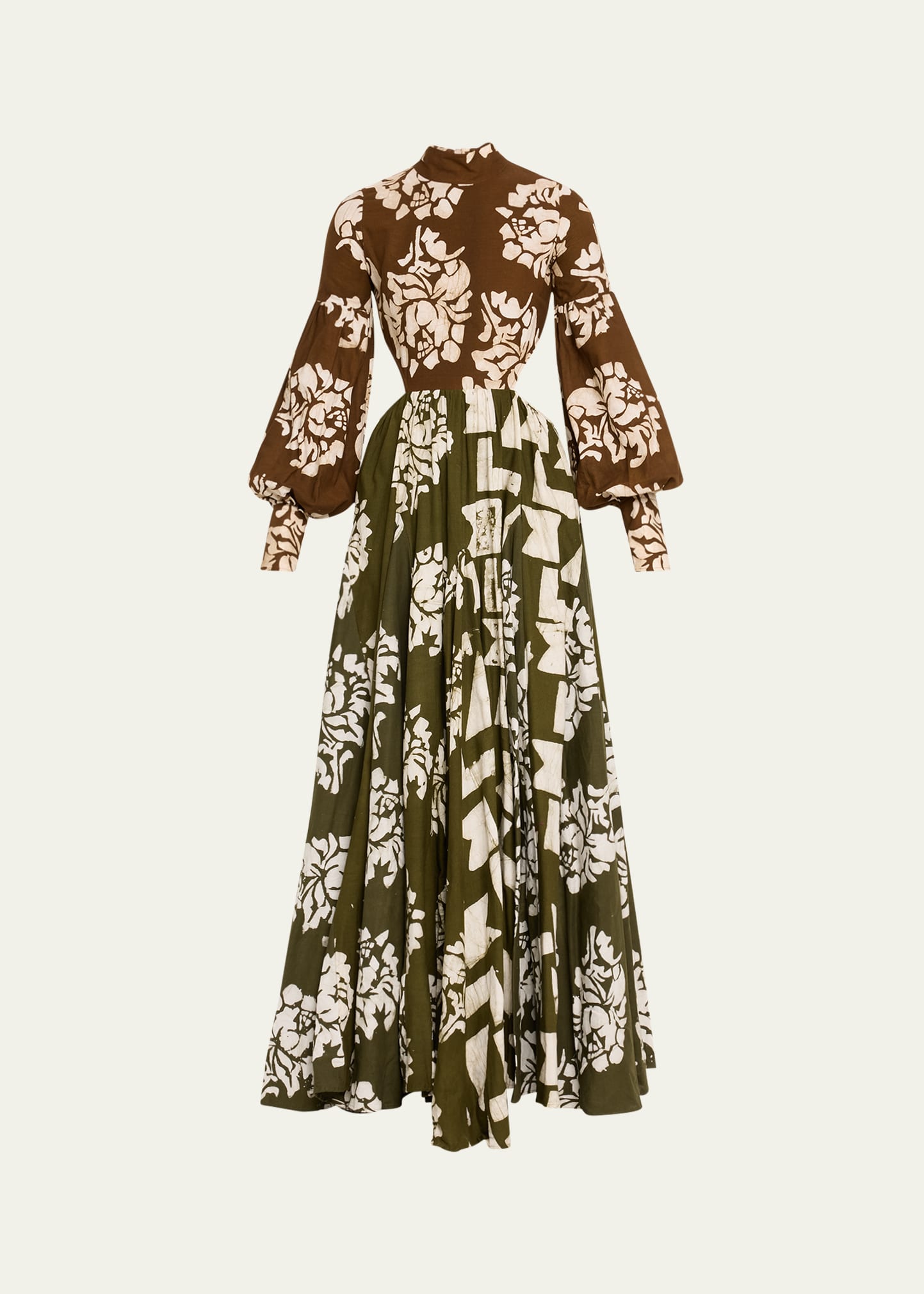 Alicia Floral Cotton Cutout Bishop-Sleeve Maxi Dress