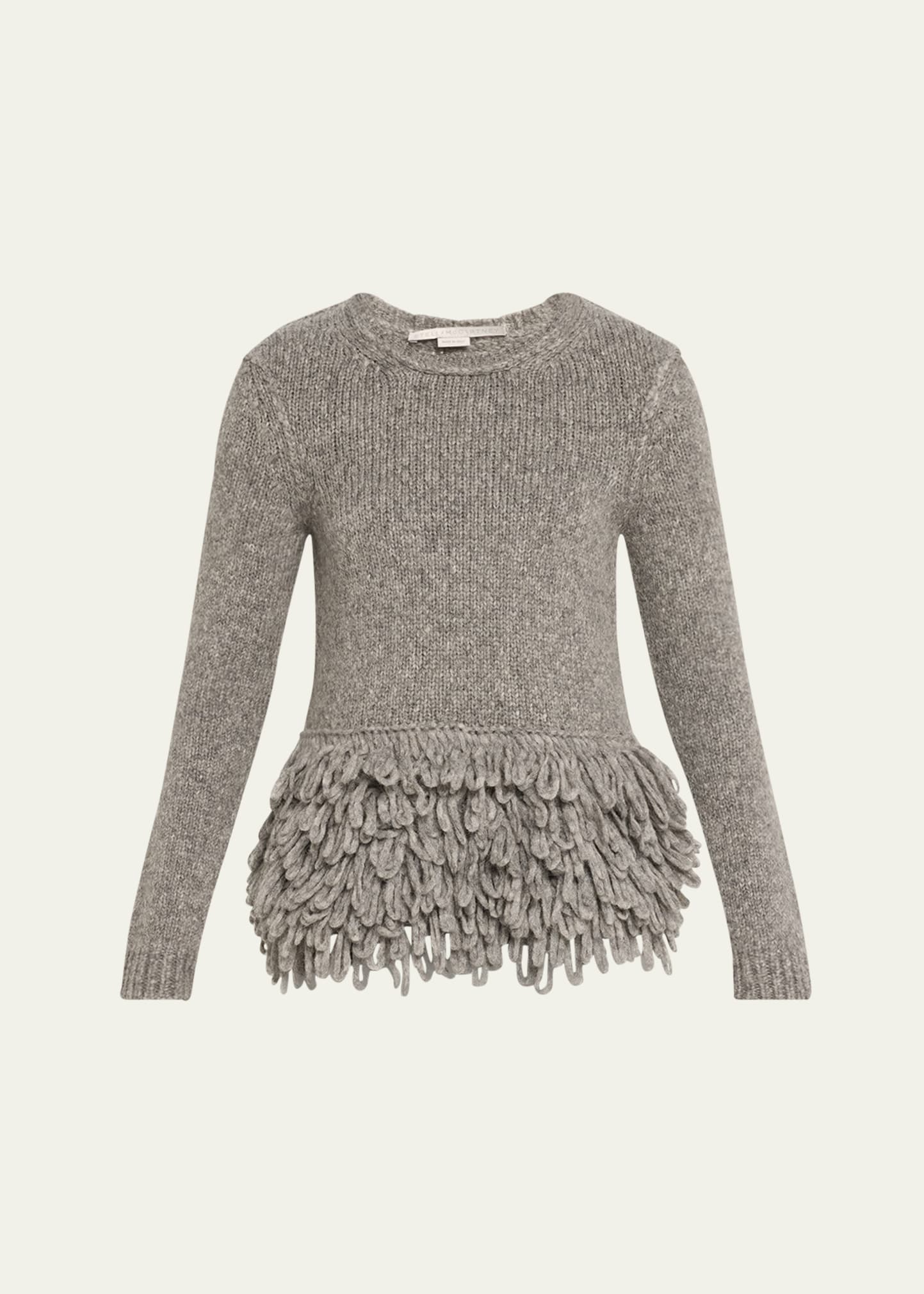 Stella Mccartney Fringe-bottom Fitted Sweater In Gray