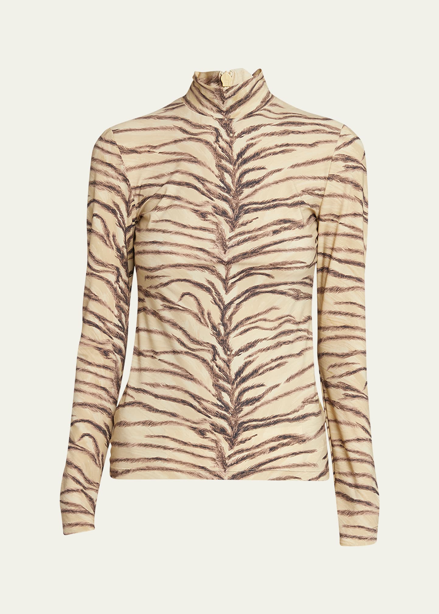 Shop Stella Mccartney Tiger Print Turtleneck Top In 9500 Natural