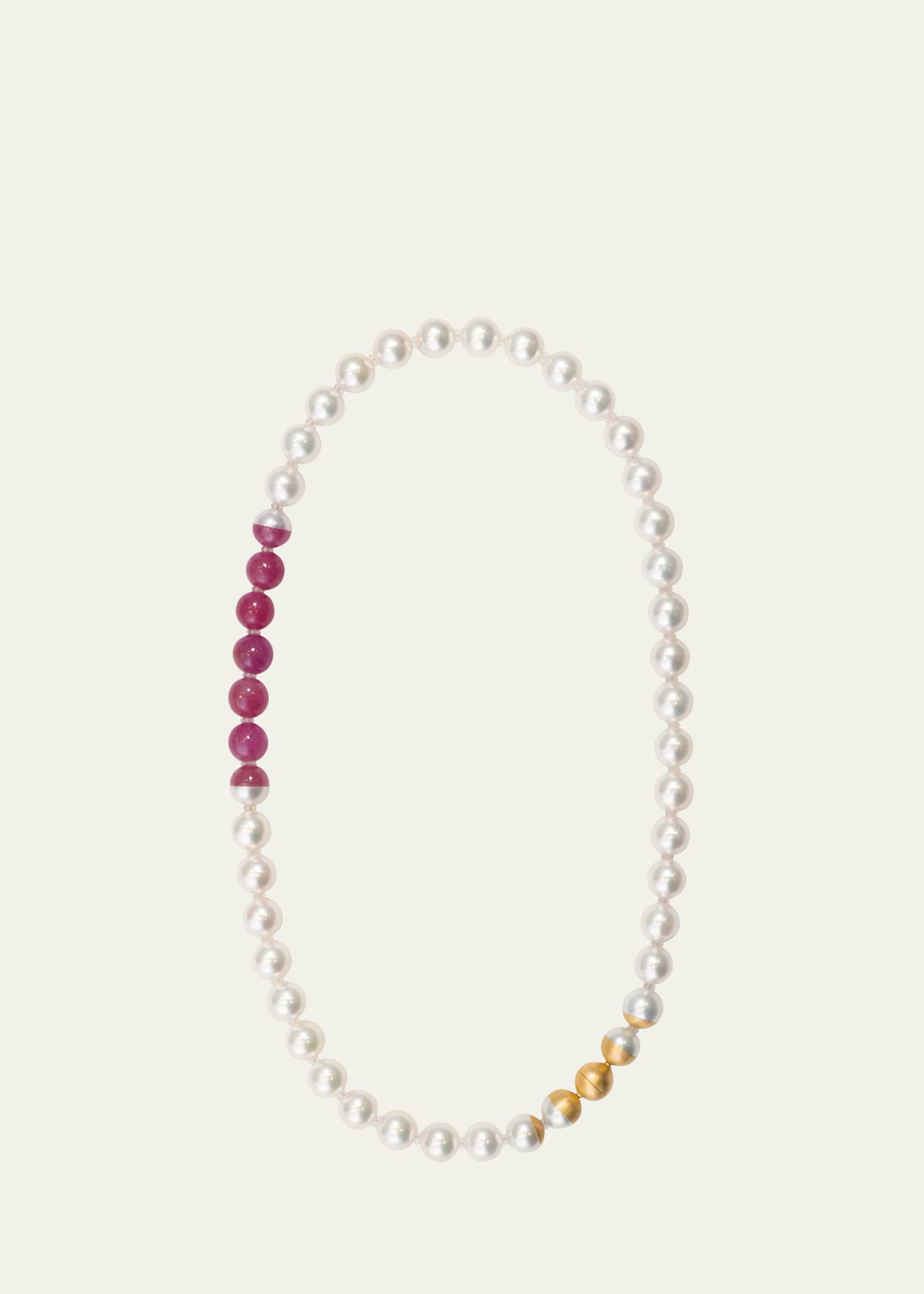 Yutai 18k Yellow Gold Sectional Pearl Necklace With Cultured Akoya Pearls And Pink Sapphires