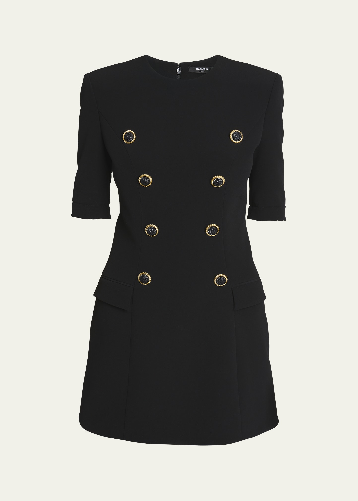 Shop Balmain Tailored Mini Dress With Button Details In Black