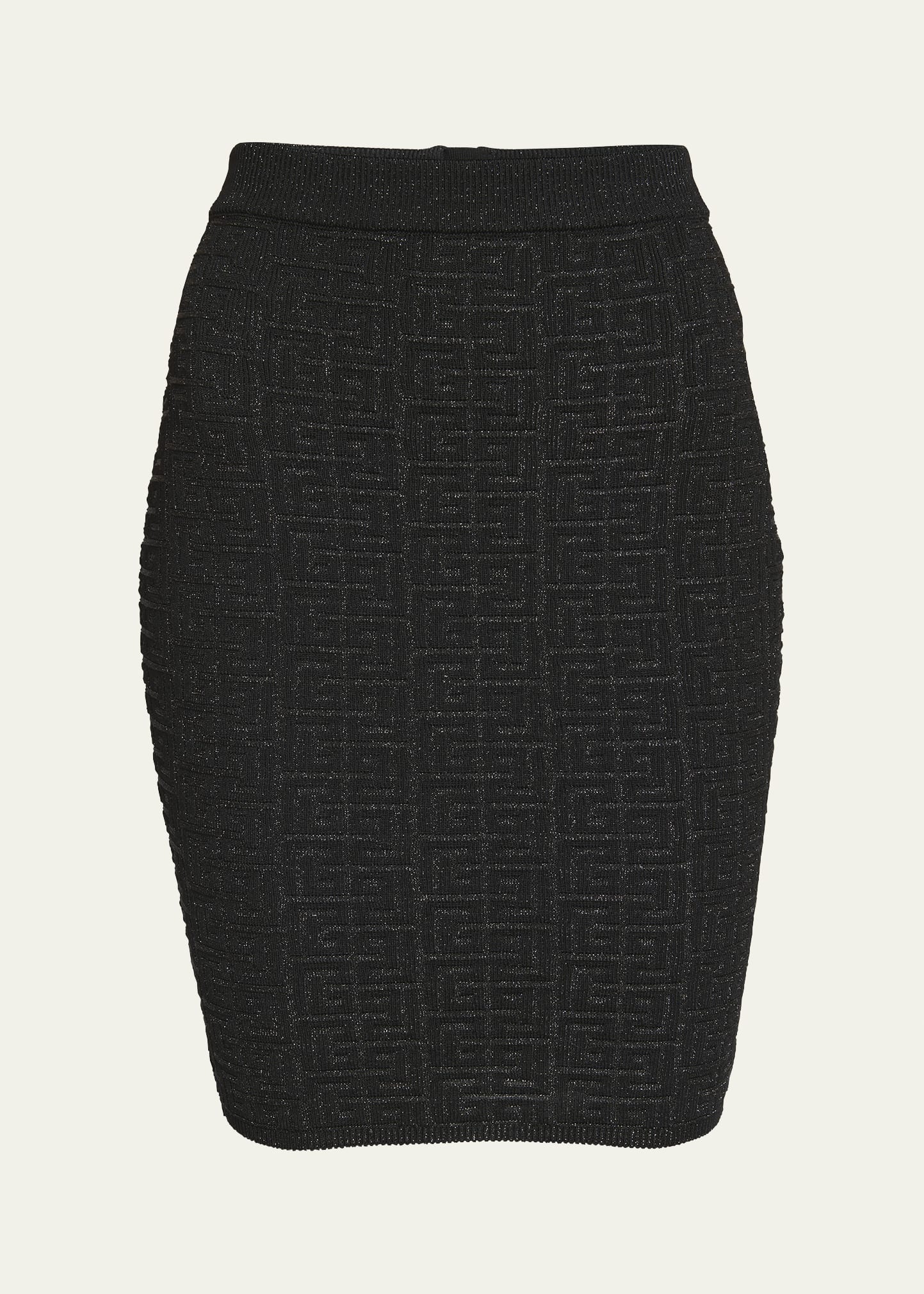 Balmain Monogram Glitter Knit Midi Skirt In Black